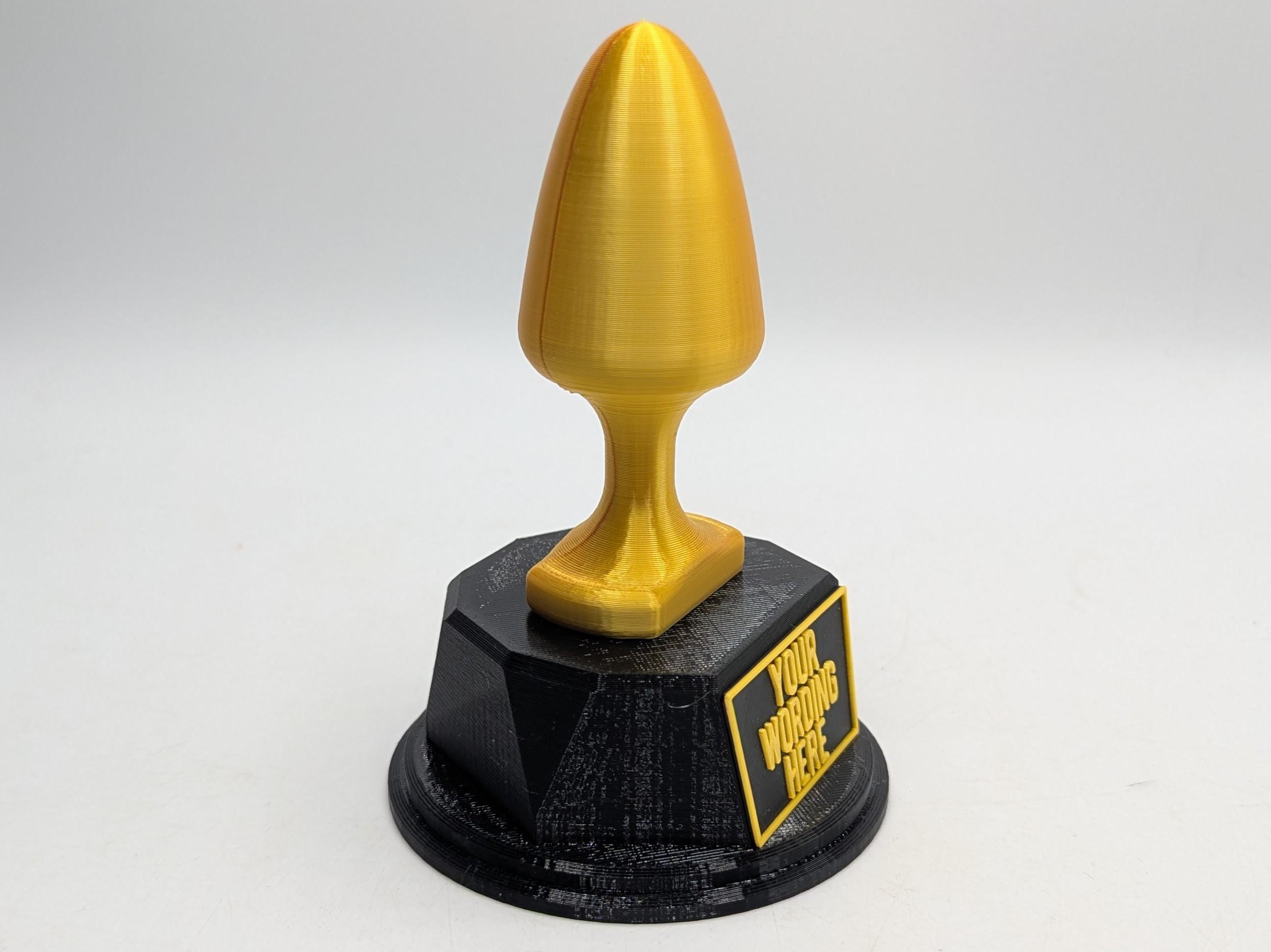 Personalised Butt Plug Trophy, Bum Plug Trophy, Bottom Award, Funny Bottom Trophy, Custom Trophy, Golden Butt Plug Award, Novelty Butt Plug