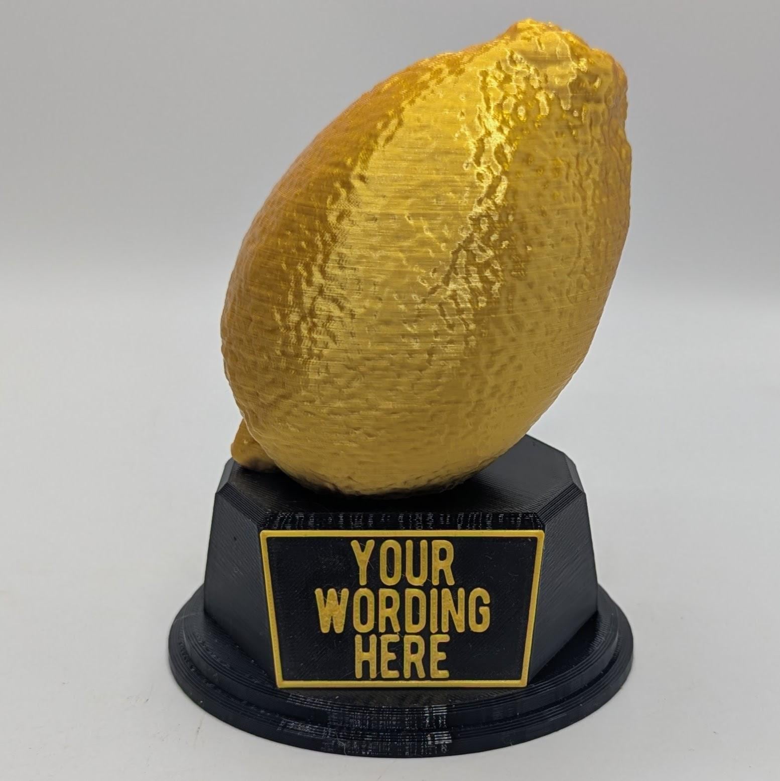 Personalised Lemon Trophy, What A Lemon Trophy, Golden Lemon Award, Custom Trophy, Lemon Gift , Funny Trophy, Lemon Lover, Office Trophy