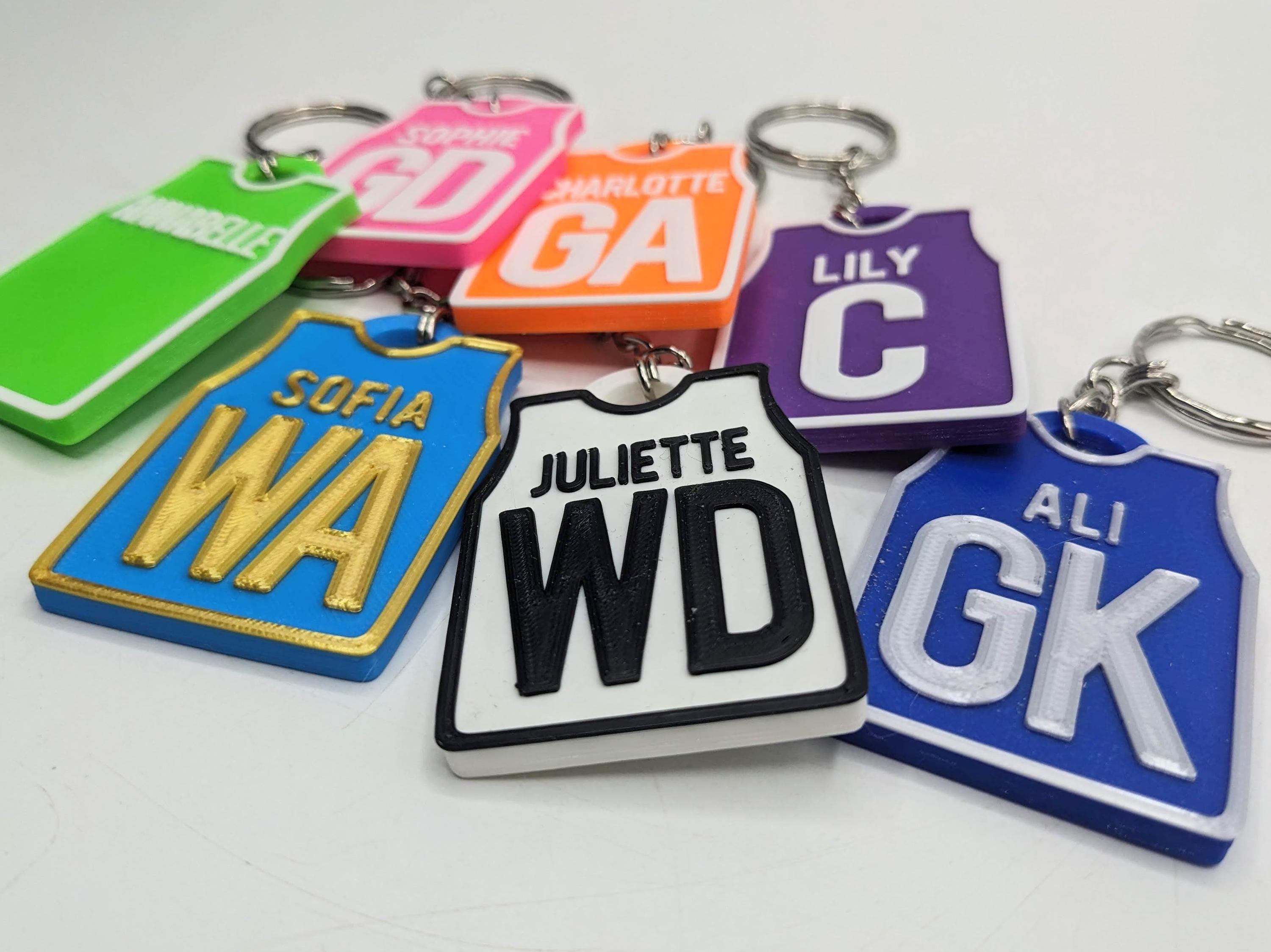 Personalised Netball Shirt Keyring / Netball Keyring / Netball Party Bag Fillers / Netball Team Bag Tags / Netball Gift / Netball Players