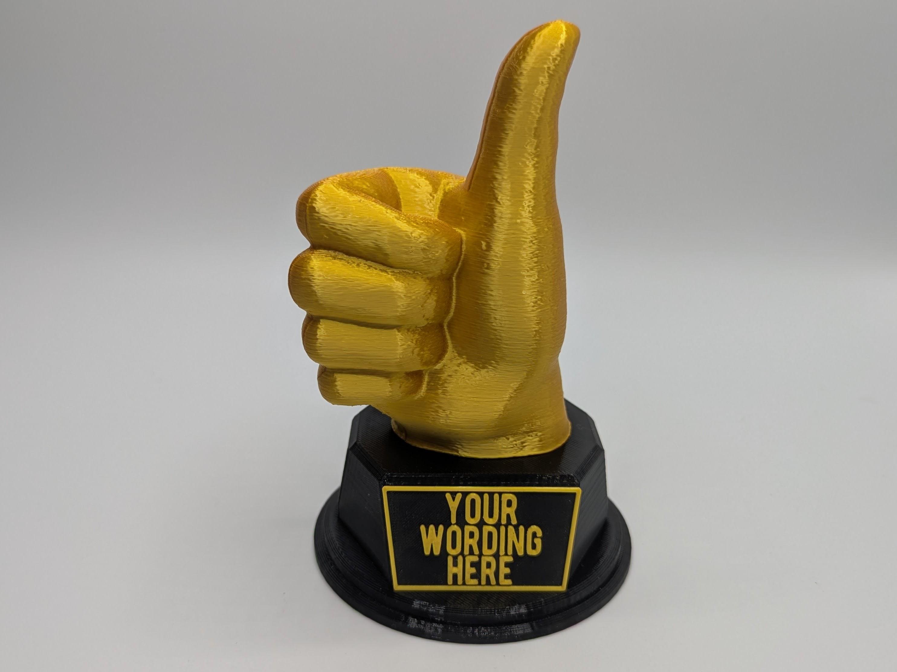 Personalised Thumb Up Trophy, Okay Trophy, Thumb Up Award, Custom Thumb Trophy, Thumbs Up Gift, Well Done Trophy, Office Trophy, Great Award