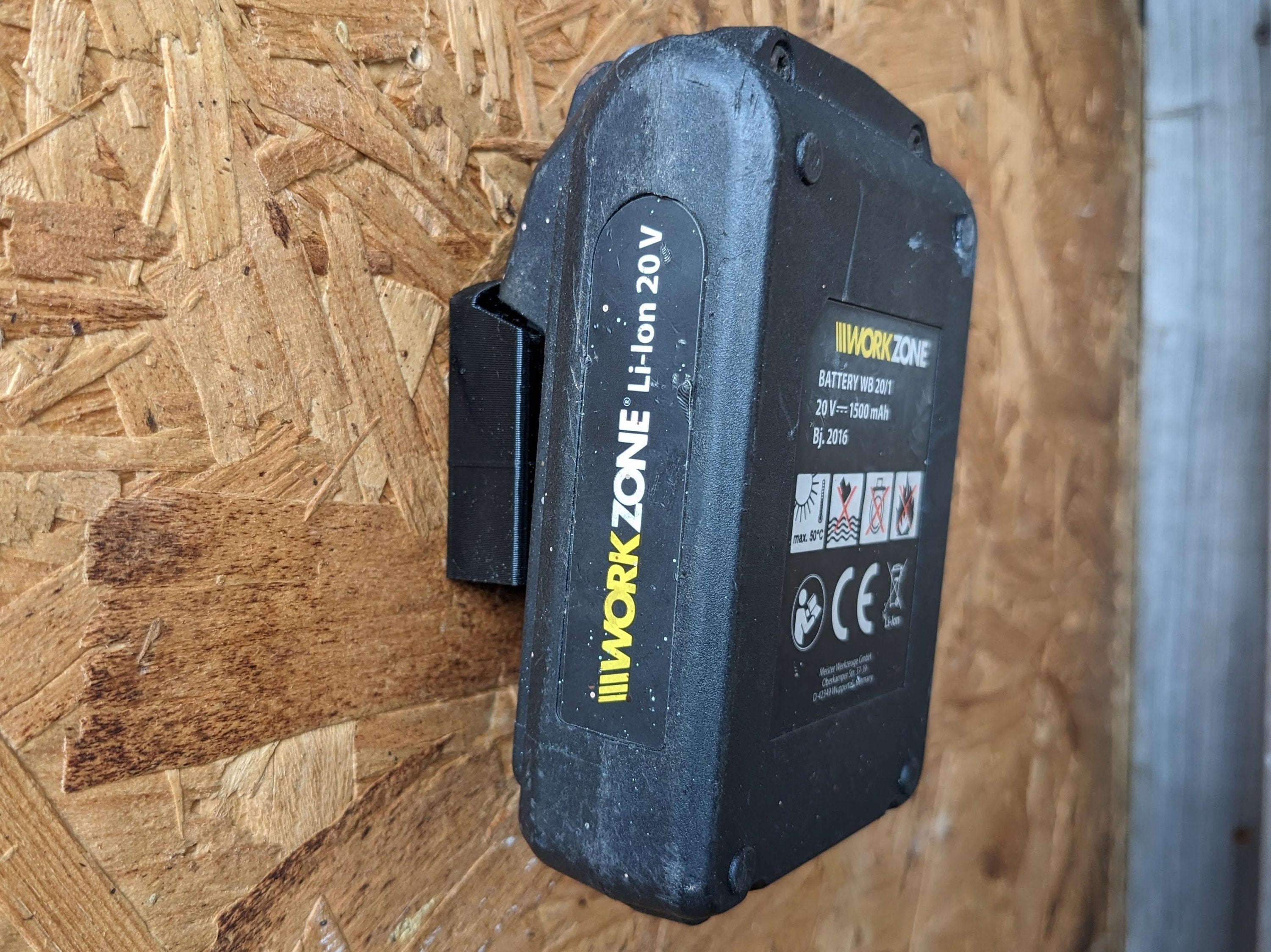 Workzone 20v Battery Wall / Undershelf Mount Holder for the Shed, Van or Workshop.  Price is for one battery holder.
