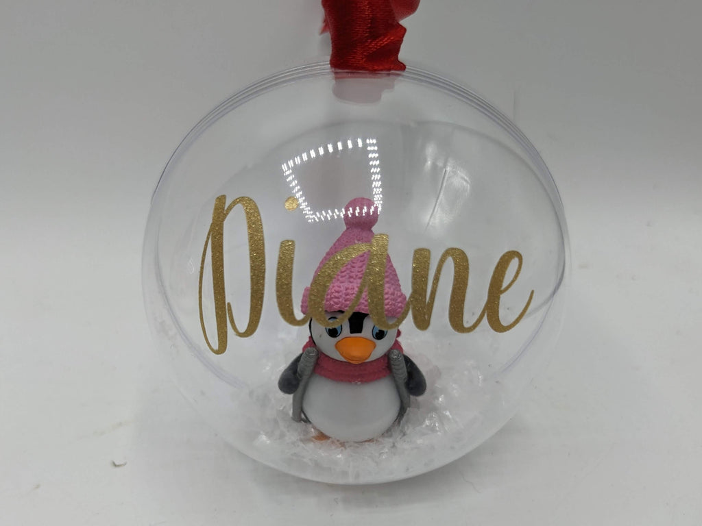 Personalised Penguin Christmas Bauble, Penguin Personalised Decoration, Baby First Christmas Ornament, Penguin Bauble Gift, Memorial Bauble
