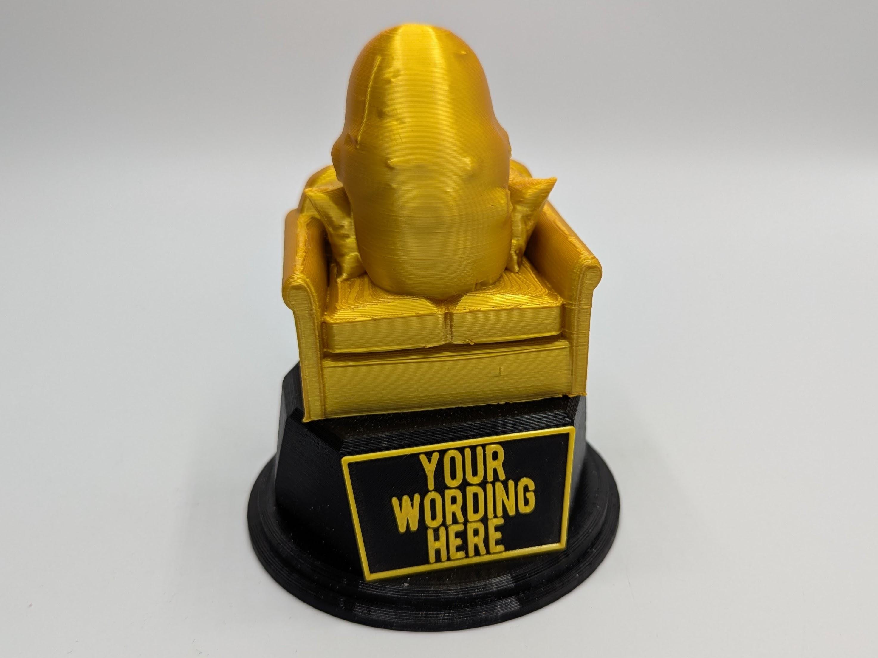 Personalised Couch Potato Trophy, Potato Trophy, Fun Office Award, Couch Potato Award,  Custom Trophy Gift, Couch Potato Gift, Potato Award