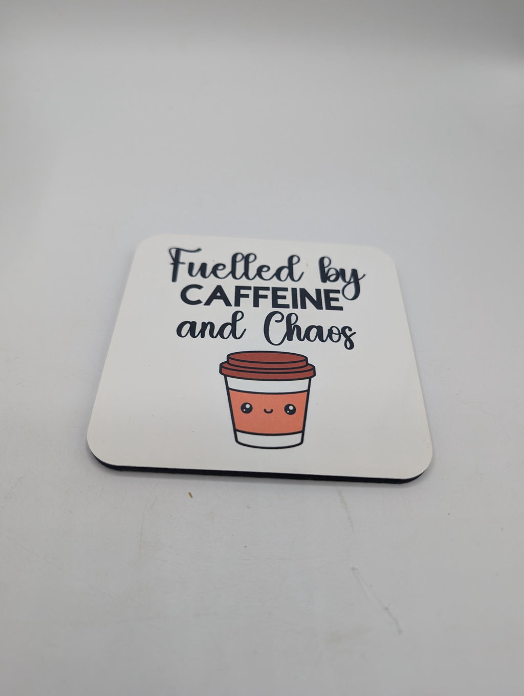 Fuelled by Caffeine & Chaos Mug / Gift for friend / Gift for coffee lover / Gift for Work Colleague / Caffeine Chaos Coaster / Coffee Gift