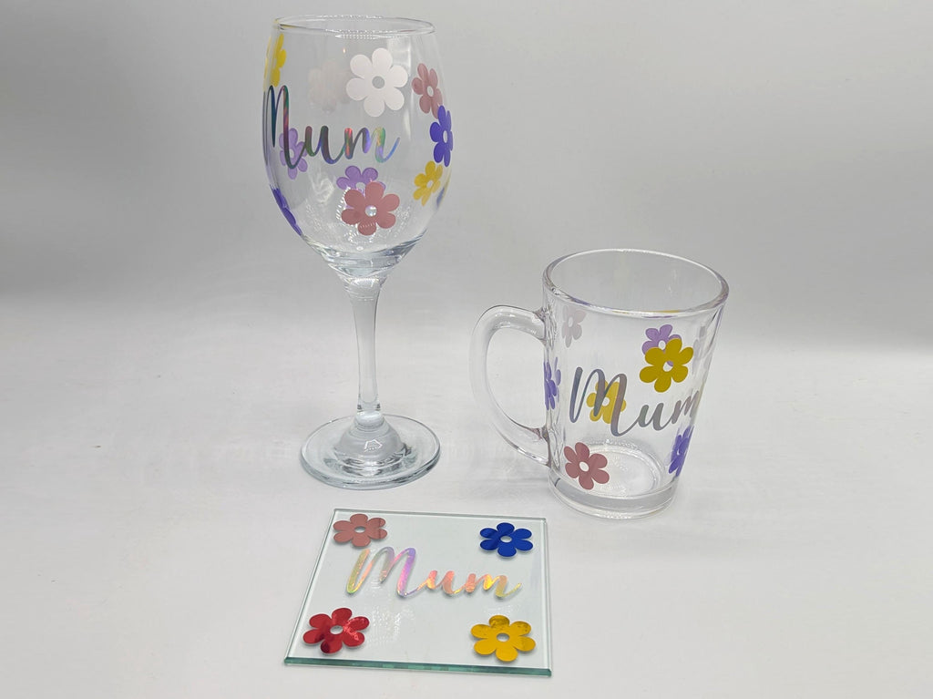 Personalised Flower Glass, Flower Glass Coaster, Gift for her, Mother's Day Gift, Gin Flower Glass, Prosecco Flower Glass, Flower Gift Mug