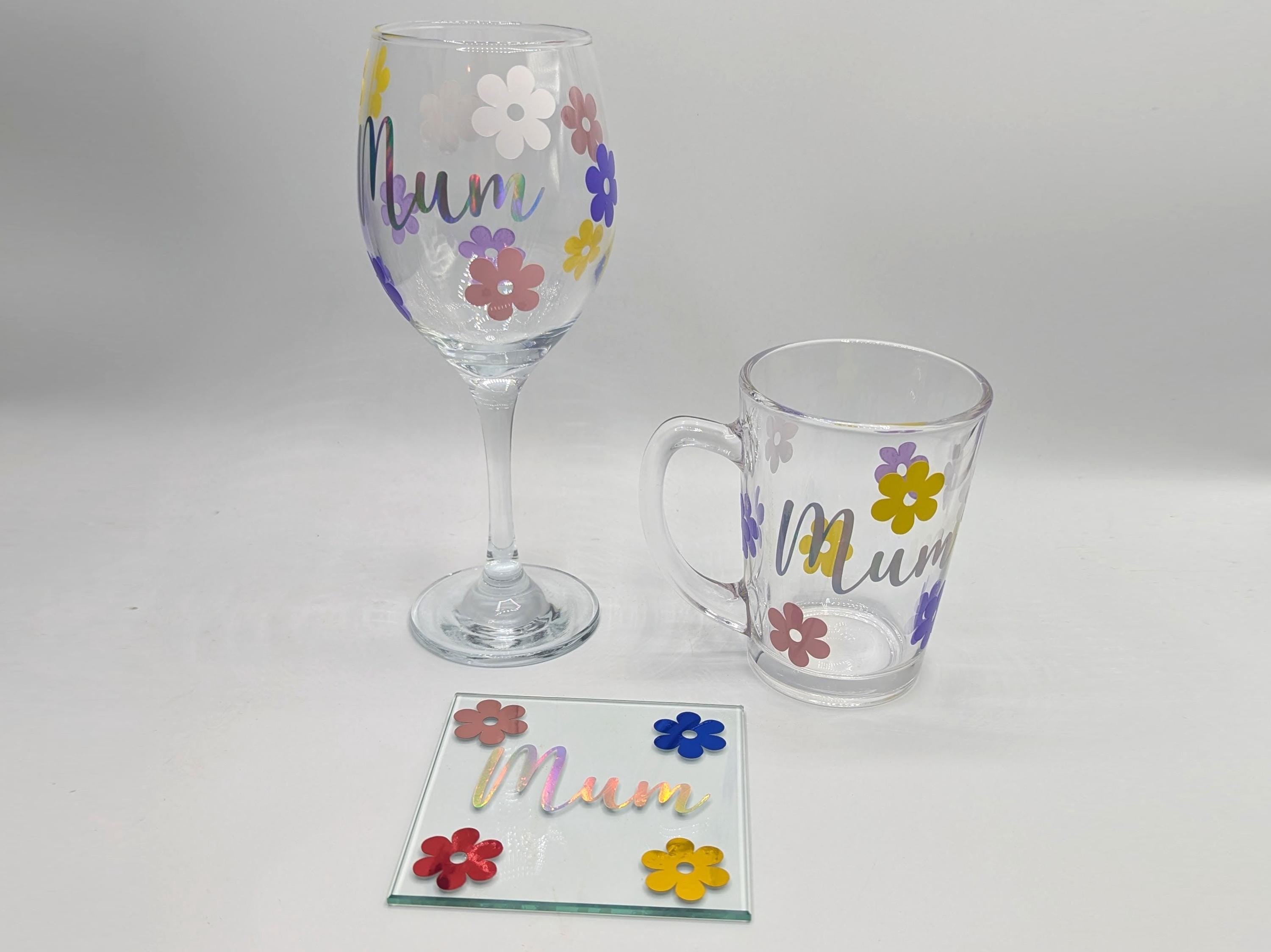 Personalised Flower Glass, Flower Glass Coaster, Gift for her, Mother's Day Gift, Gin Flower Glass, Prosecco Flower Glass, Flower Gift Mug