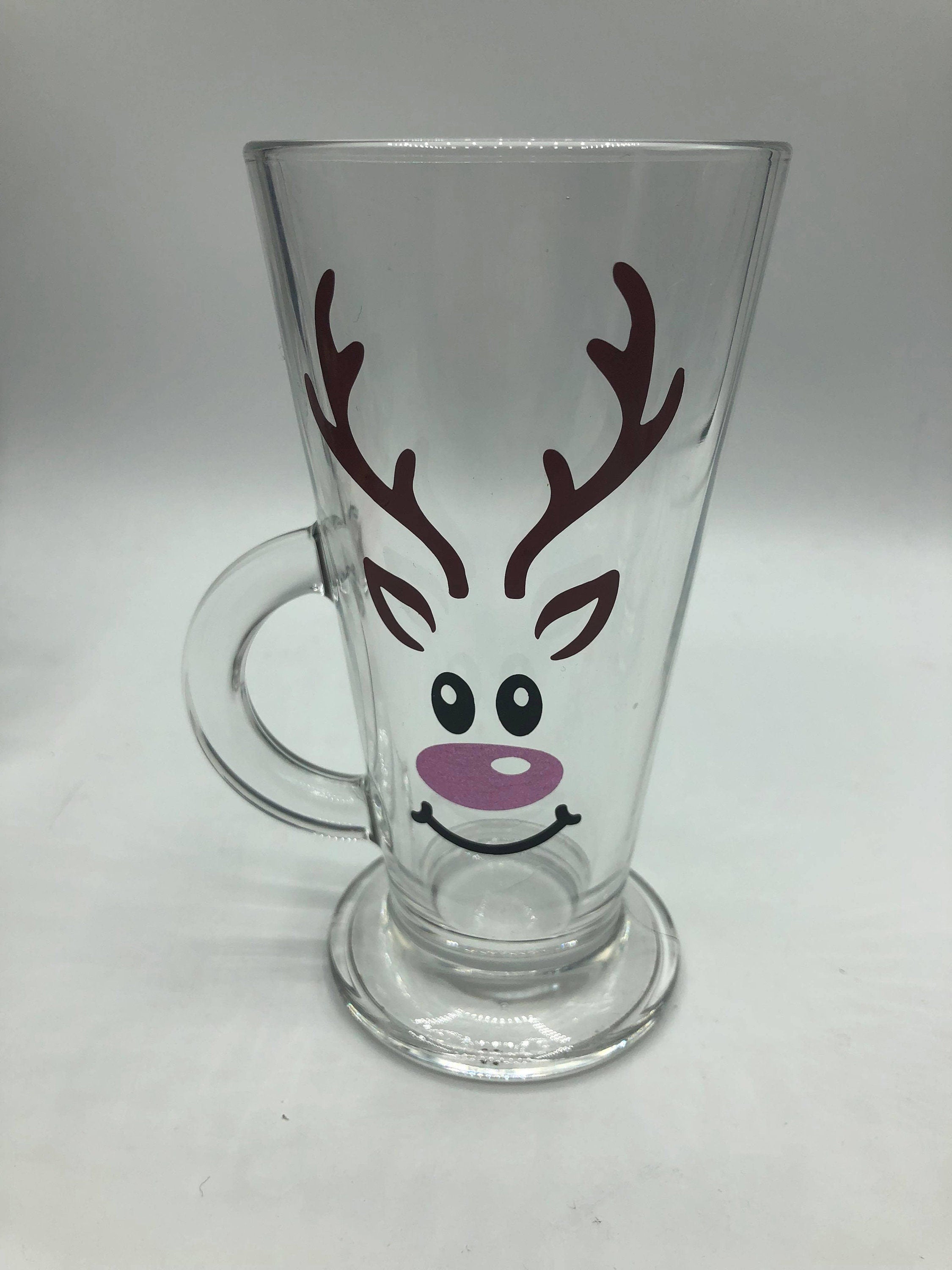 Reindeer Christmas Glass, Reindeer Hot Chocolate Mug, Reindeer Christmas Mug, Christmas Eve Box, Stocking Filler Glass, Christmas Hot Choc