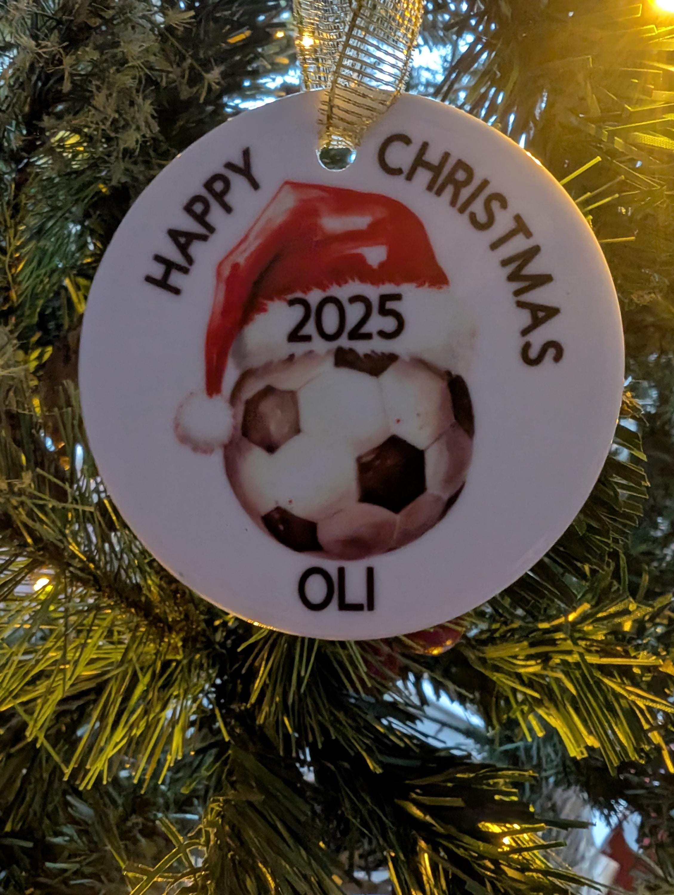 Personalised Ceramic Football Bauble, Personalised Football Ornament, Christmas Gift For Football Fan, Personalised Gift for Football Fan