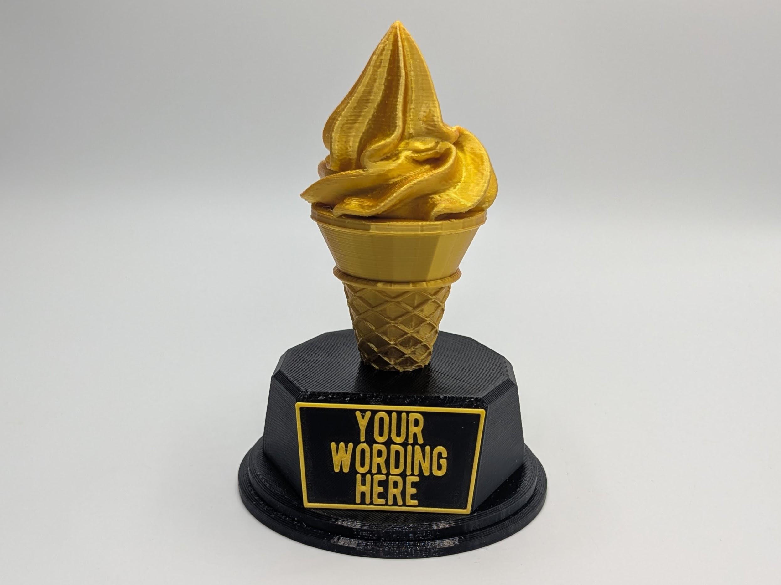 Personalised Ice Cream Trophy, Golden Cone Trophy, Custom Trophy, Swirled Ice CreamAward, Best Dessert Award, Ice Cream Award, Office Trophy