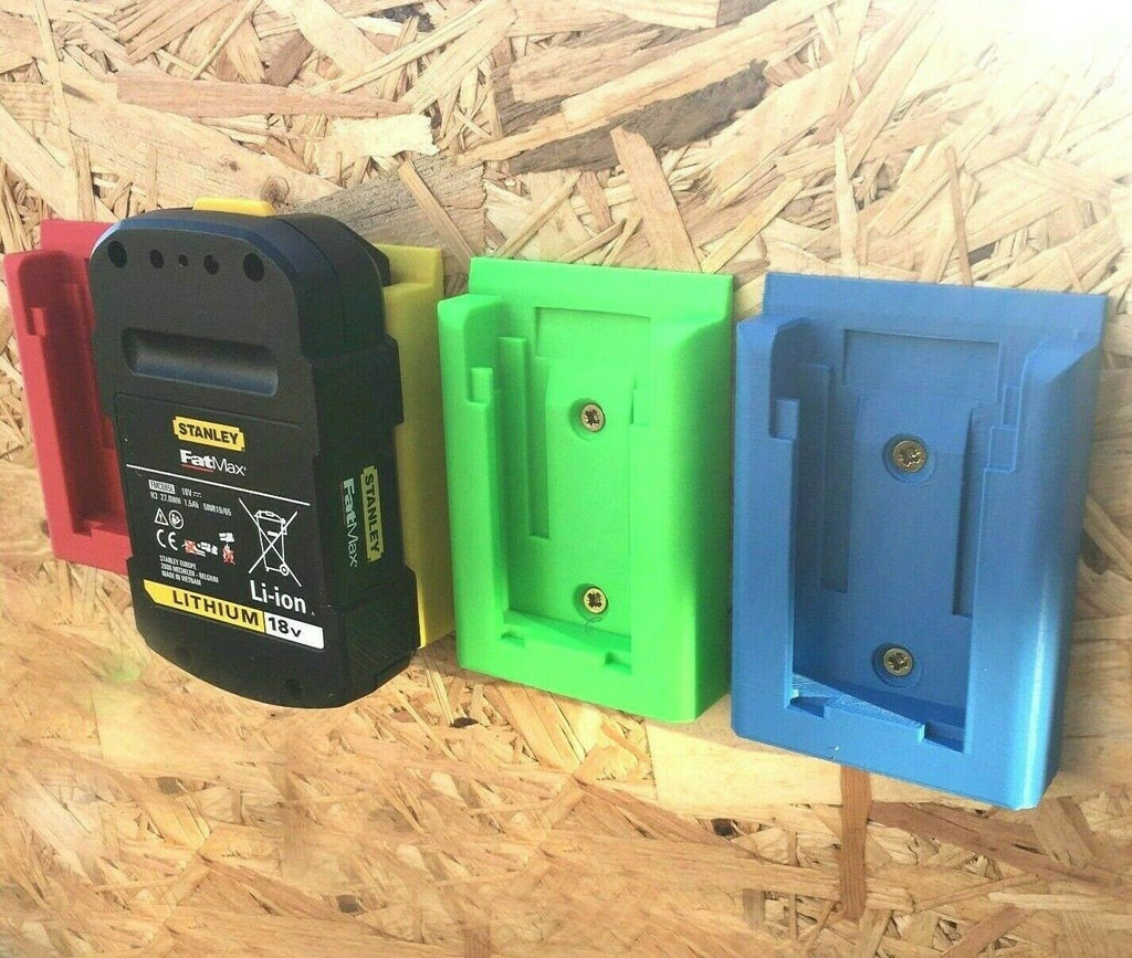 Wall Mount for Stanley Fatmax 18v Batteries / Wall or Undershelf + Colour Choice / Stanley Famax 18v Battery Wall Mount / Battery Holder