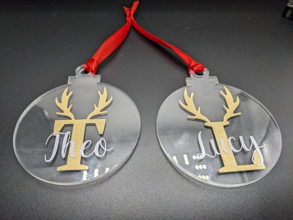Personalised Initial Bauble, Deer Bauble Gift, Antler Personalised Bauble, Personalised Decoration, Christmas Bauble Decoration, Bauble Gift