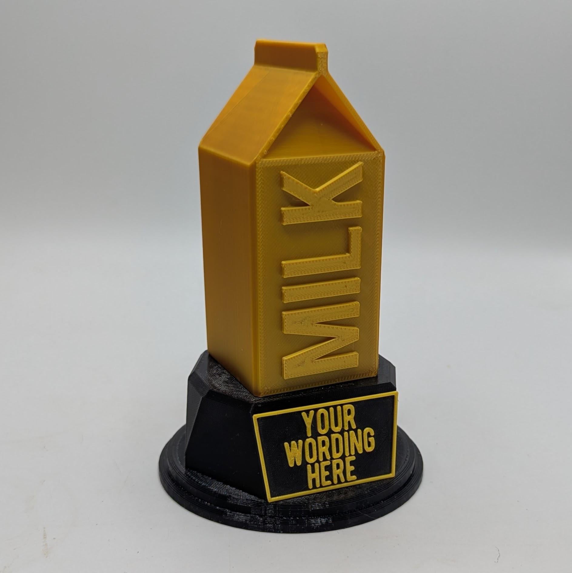 Personalised Milk Trophy, Custom Trophy Gift, Milk Lover Trophy, Milk Award Gift, Milk  Carton Gift, Milk  Lover Gift, Milk Drinker Award