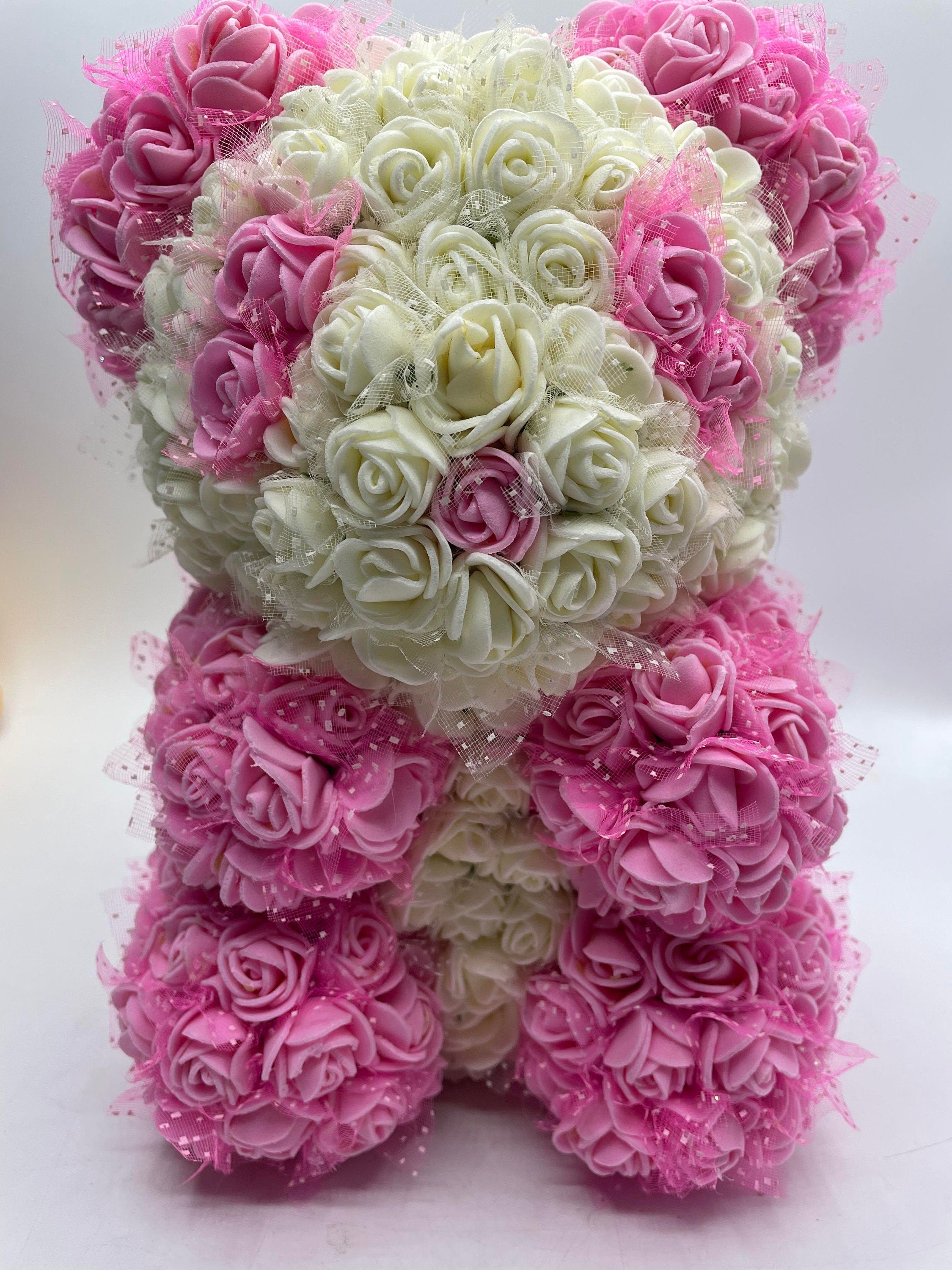 Personalized Handmade Rose Flower Bear, Anniversary Gift