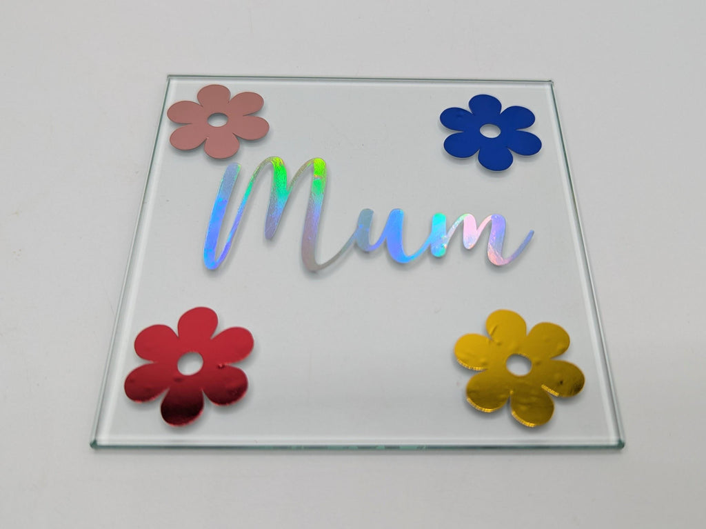 Personalised Flower Coaster, Flower Glass Coaster, Gift for her, Mother's Day Gift, Daisy Coaster, Flower Glass Gift, Flower Gift Coaster