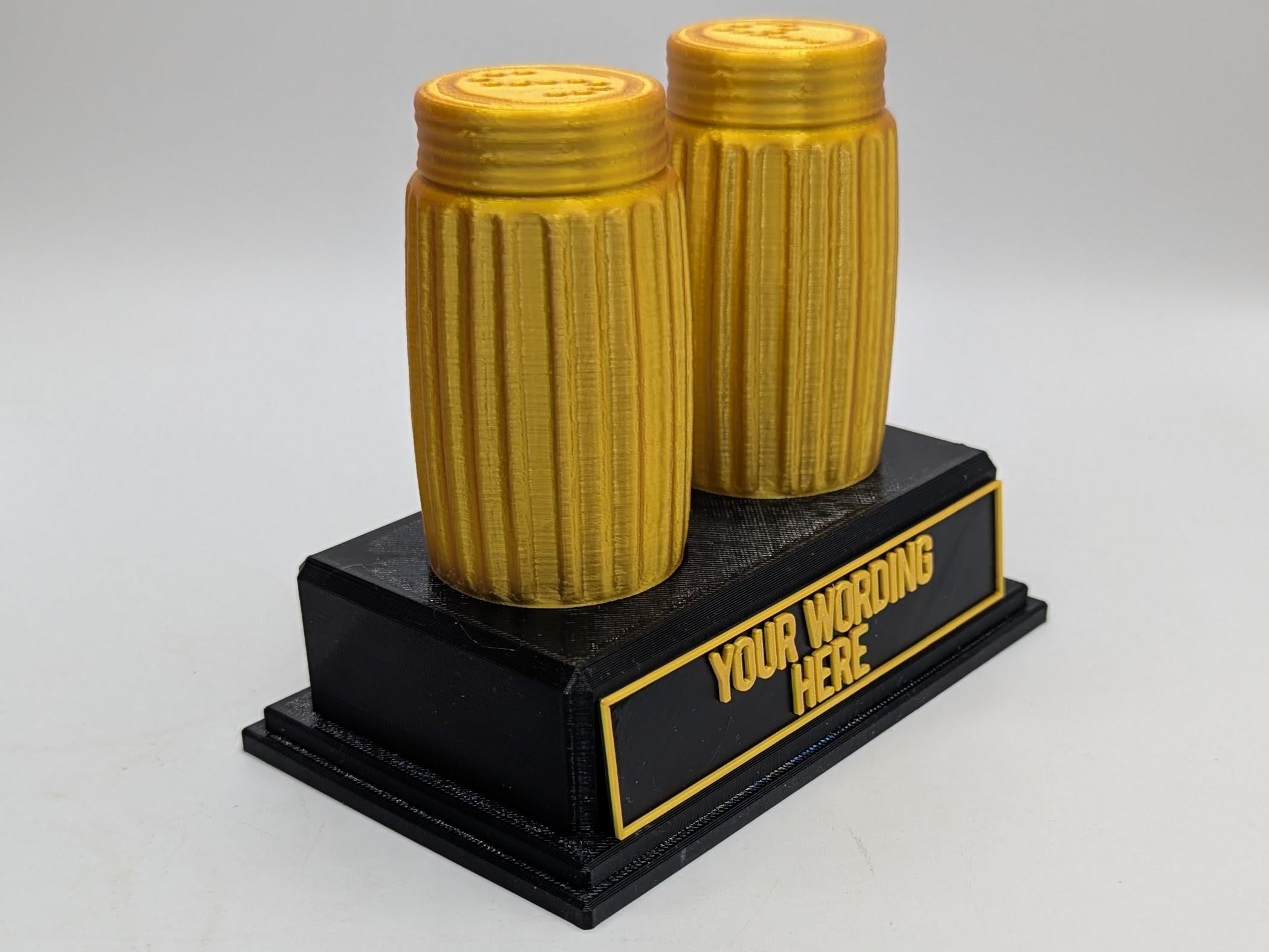 Personalised Salt & Pepper Trophy, Salt Shape Gift, Pepper Award Gift, Couch Trophy, Custom Award, Salt and Pepper Shaker Gift, Salt Shaker