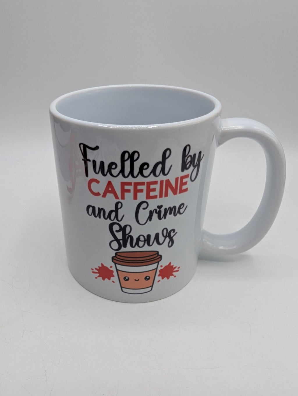 Fuelled by Caffeine & Crime Shows Mug / Gift for friend / Gift for coffee lover / Gift for Work Colleague / Caffeine Coaster / Coffee Gift