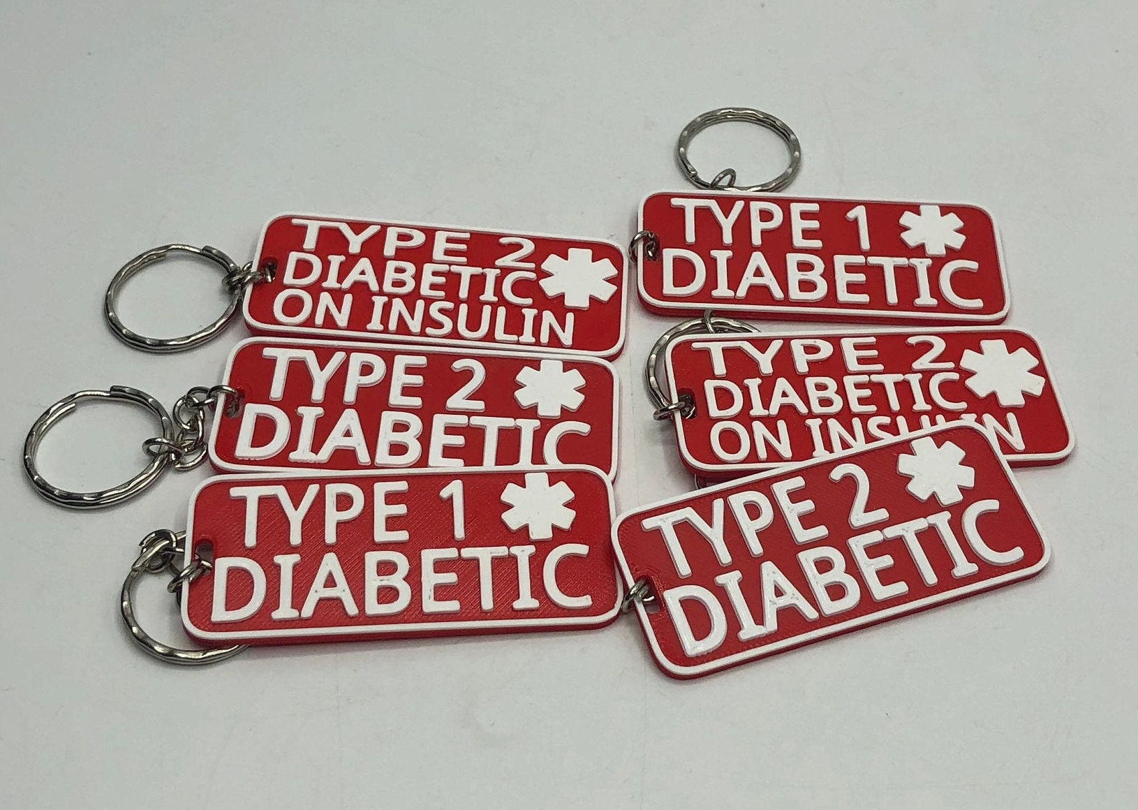 Type 1 Type 2 Diabetes Keyring / Diabetic Medical Alert Key Chain / Type 2 Diabetic On Insulin / Medical Alert Keychain / Medical Alert Tag