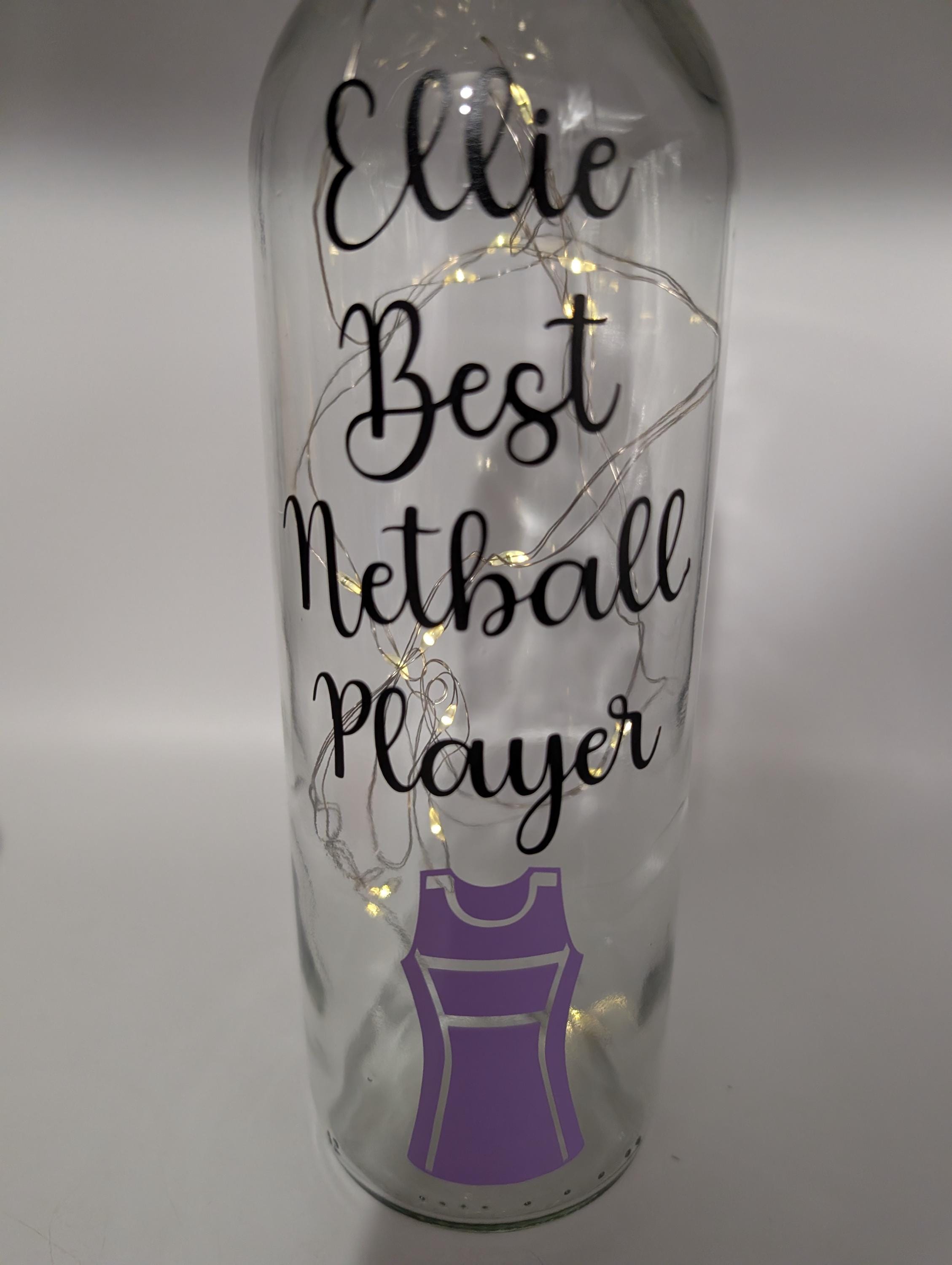 Personalised Netball Light Up Bottle, Personalised Netball Gift, Netball Home Decor Gift, Netball Team Gift, Netball Player Gift