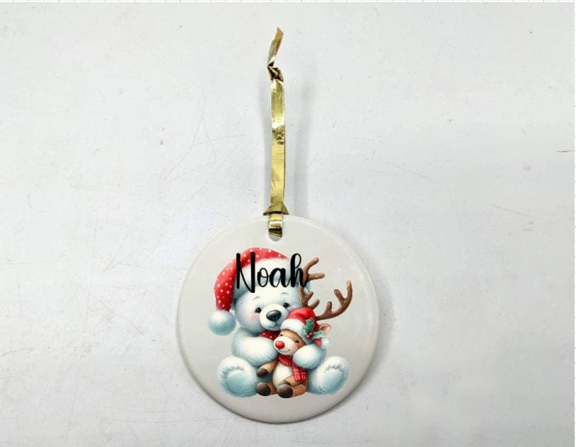 Personalised Polar Bear Bauble, Ceramic Christmas Ornament, Polar Bear Ornament, Christmas Keepsake, Polar Bear Bauble, Ceramic Polar Bear