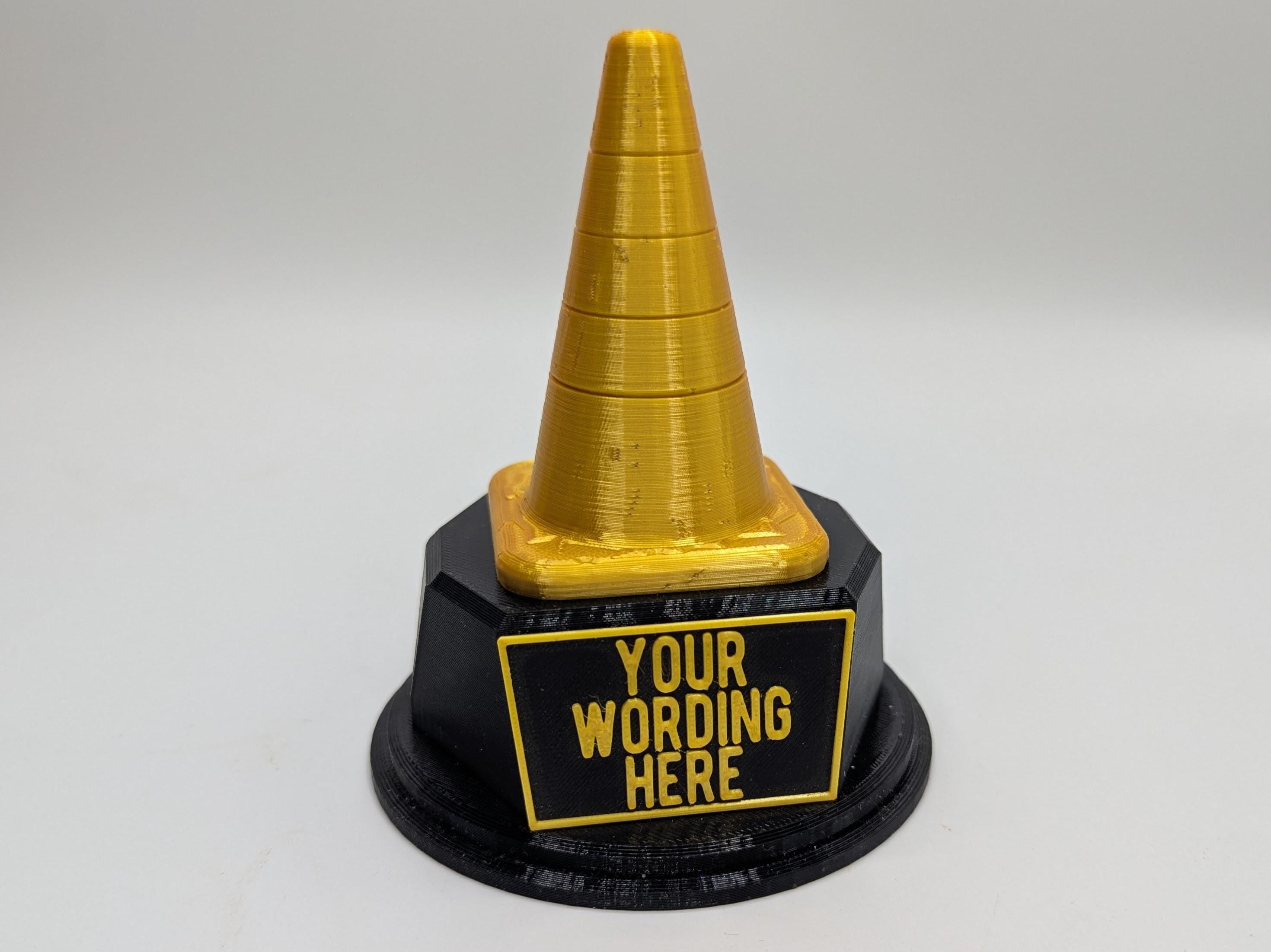 Personalised Cone Trophy, Cone Shape Gift, Cone Award Gift, Traffic Trophy, Builder Award Trophy, DIY Trophy Gift, Police Award, Cone Trophy