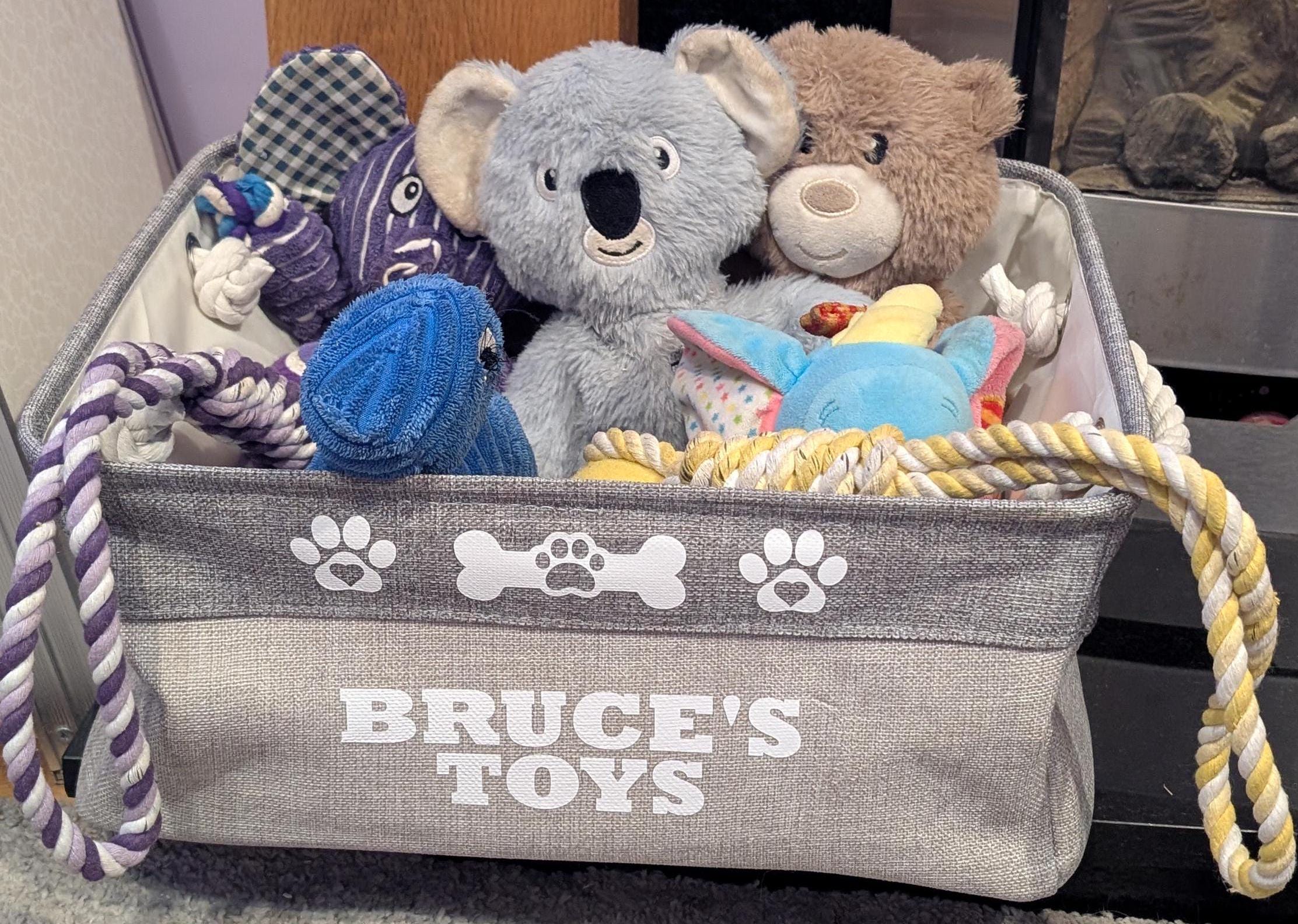 Personalised Dog Toy Basket, Dog Canvas Storage Basket, New Puppy Gift, Pet Storage Box, Present For Dogs, Puppy Pack, Cat Canvas Toy Basket
