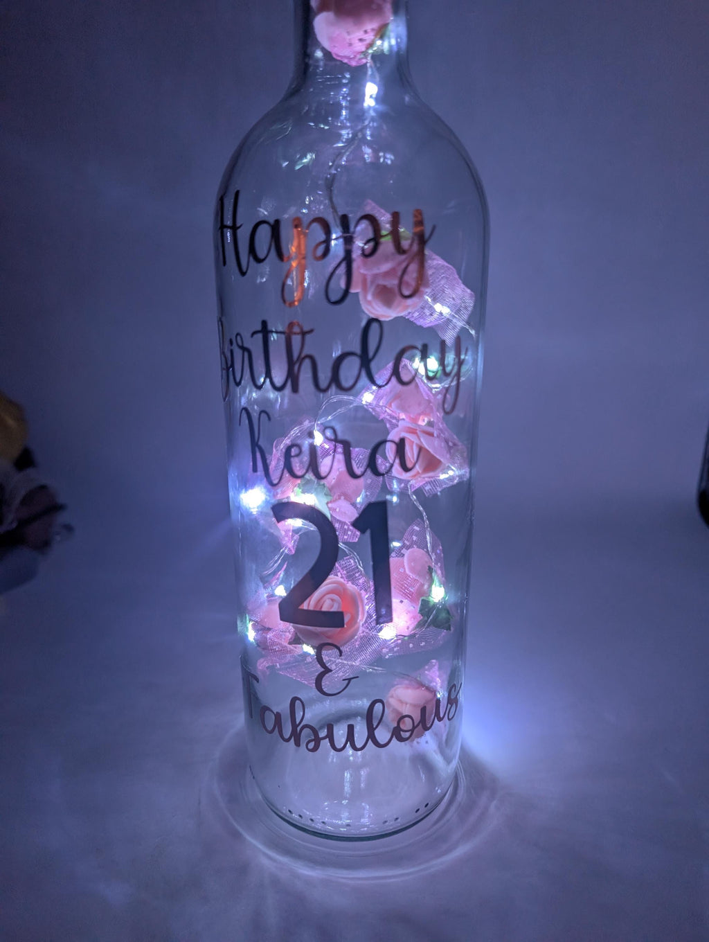 Personalised Light up Bottle, 21st Birthday For Her, Special 21st Gift, Milestone Birthday, 21 Birthday Present, Personalised Birthday Gift