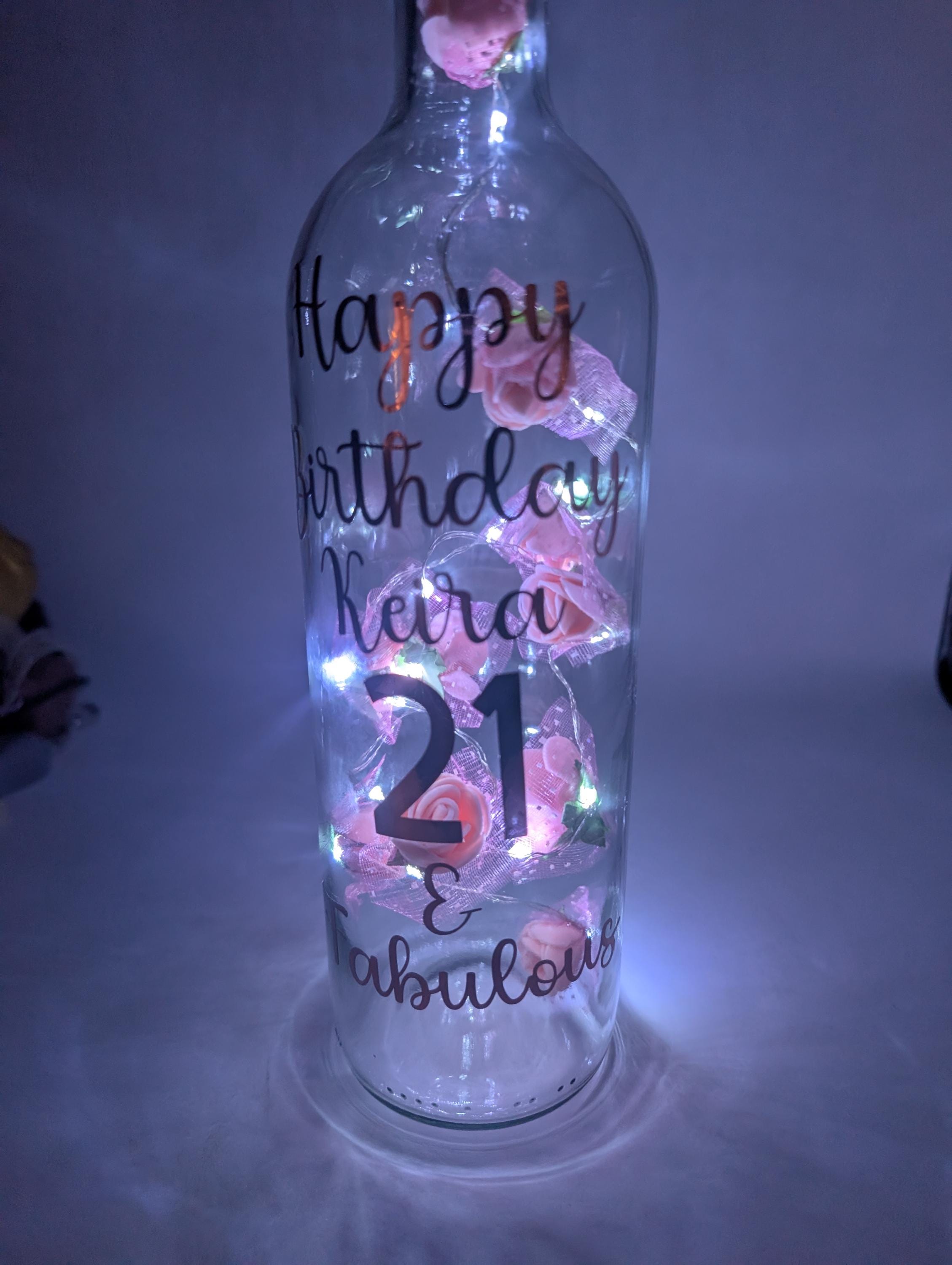 Personalised Light up Bottle, 21st Birthday For Her, Special 21st Gift, Milestone Birthday, 21 Birthday Present, Personalised Birthday Gift