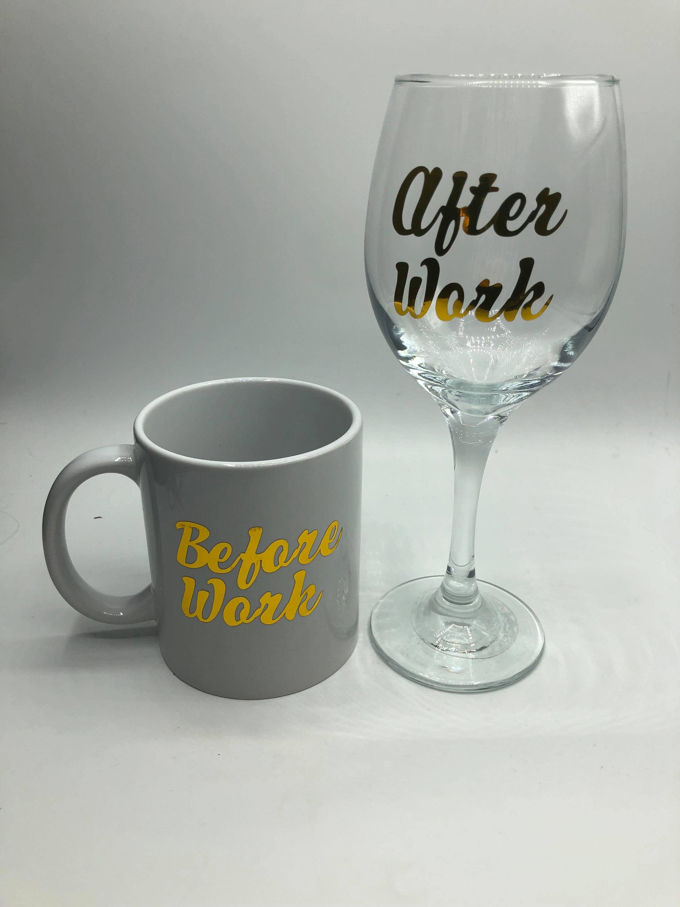 Before Work Glass, After Work Set, Set with Mug Before Work and Glass for After Work / Gift for Work Colleague / Gift for Friend / Work Gift