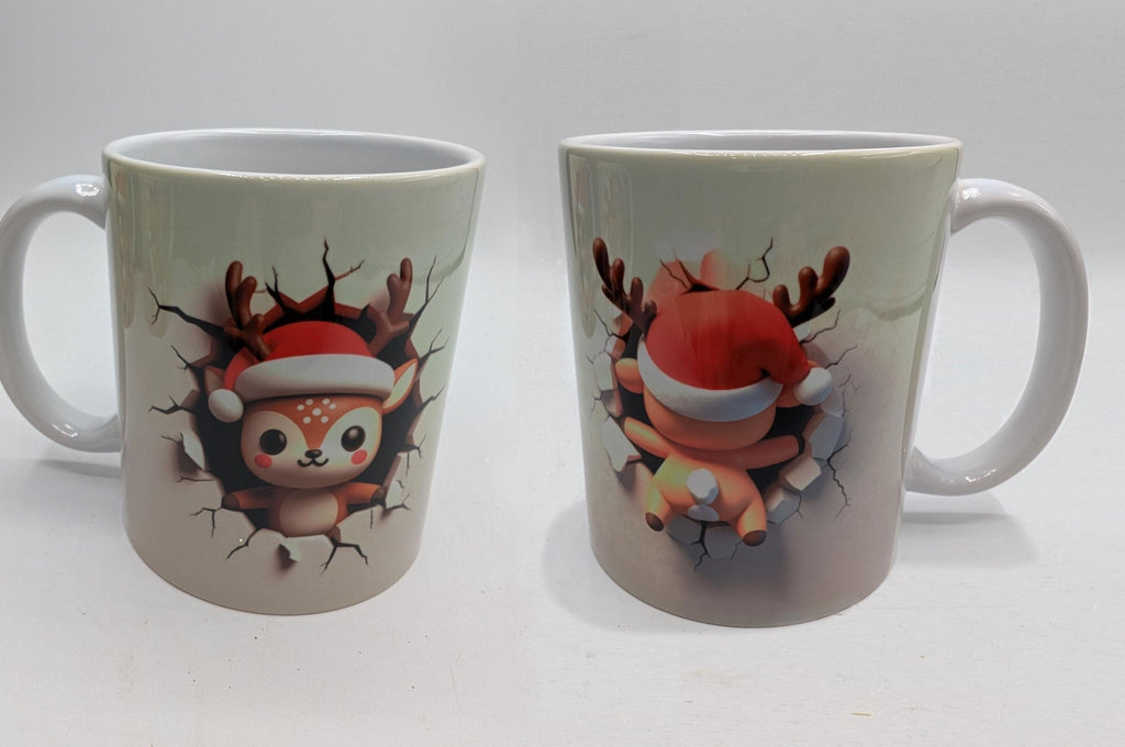 Christmas Reindeer 3D Mug, Funny Penguin Mug, Christmas Hot Chocolate Mug, Reindeer Christmas Gift, Gift For Her, Gift for Him, Reindeer Mug