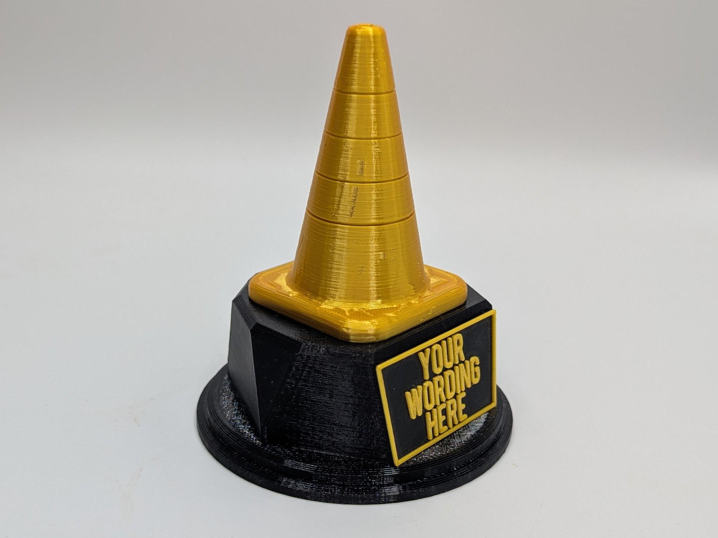 Personalised Cone Trophy, Cone Shape Gift, Cone Award Gift, Traffic Trophy, Builder Award Trophy, DIY Trophy Gift, Police Award, Cone Trophy