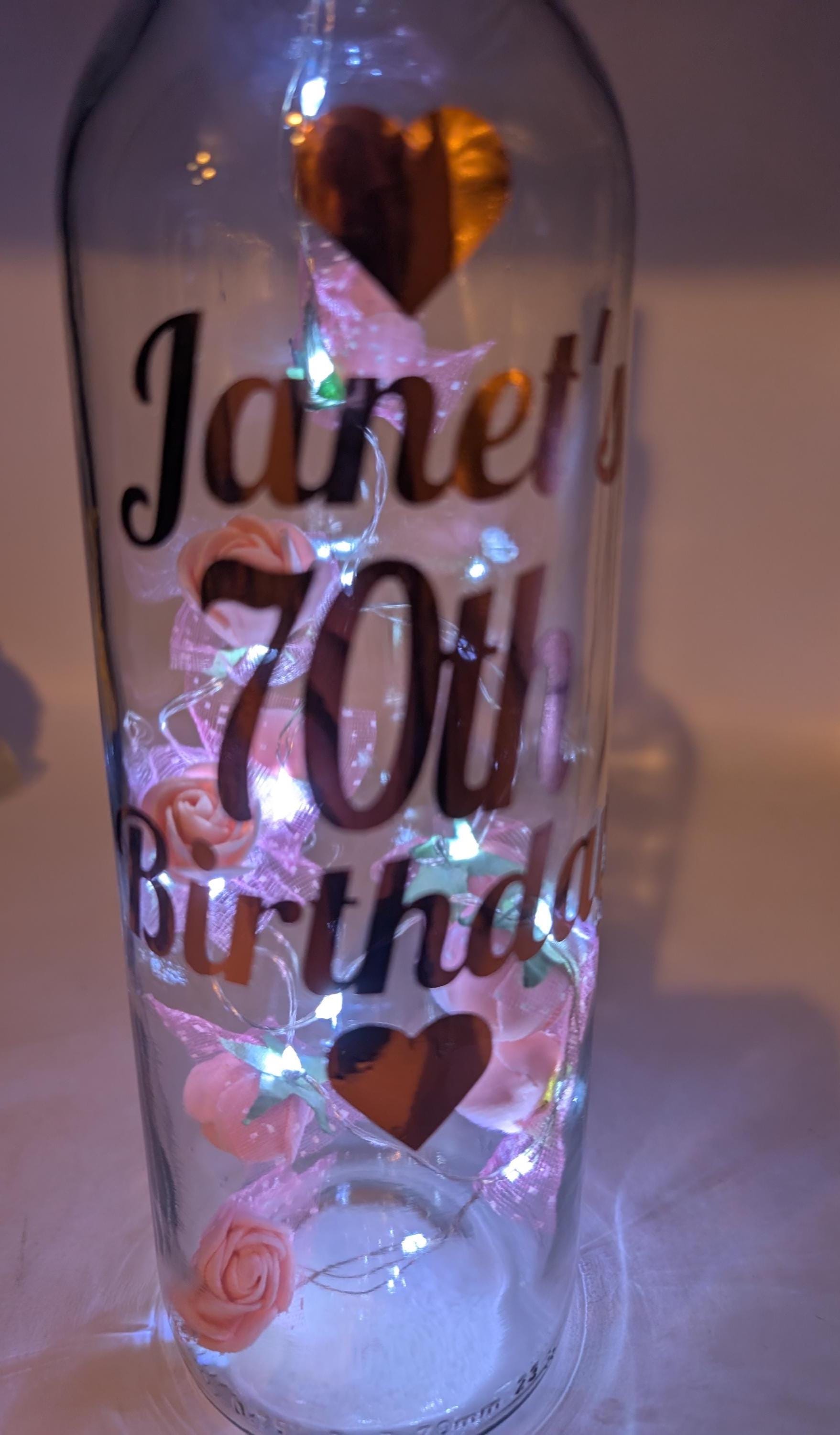 70th Birthday Gift, 70th Light Up Bottle, Special Birthday Light Up Bottle, Personalised Present, Personalised Light Up Bottle Gift