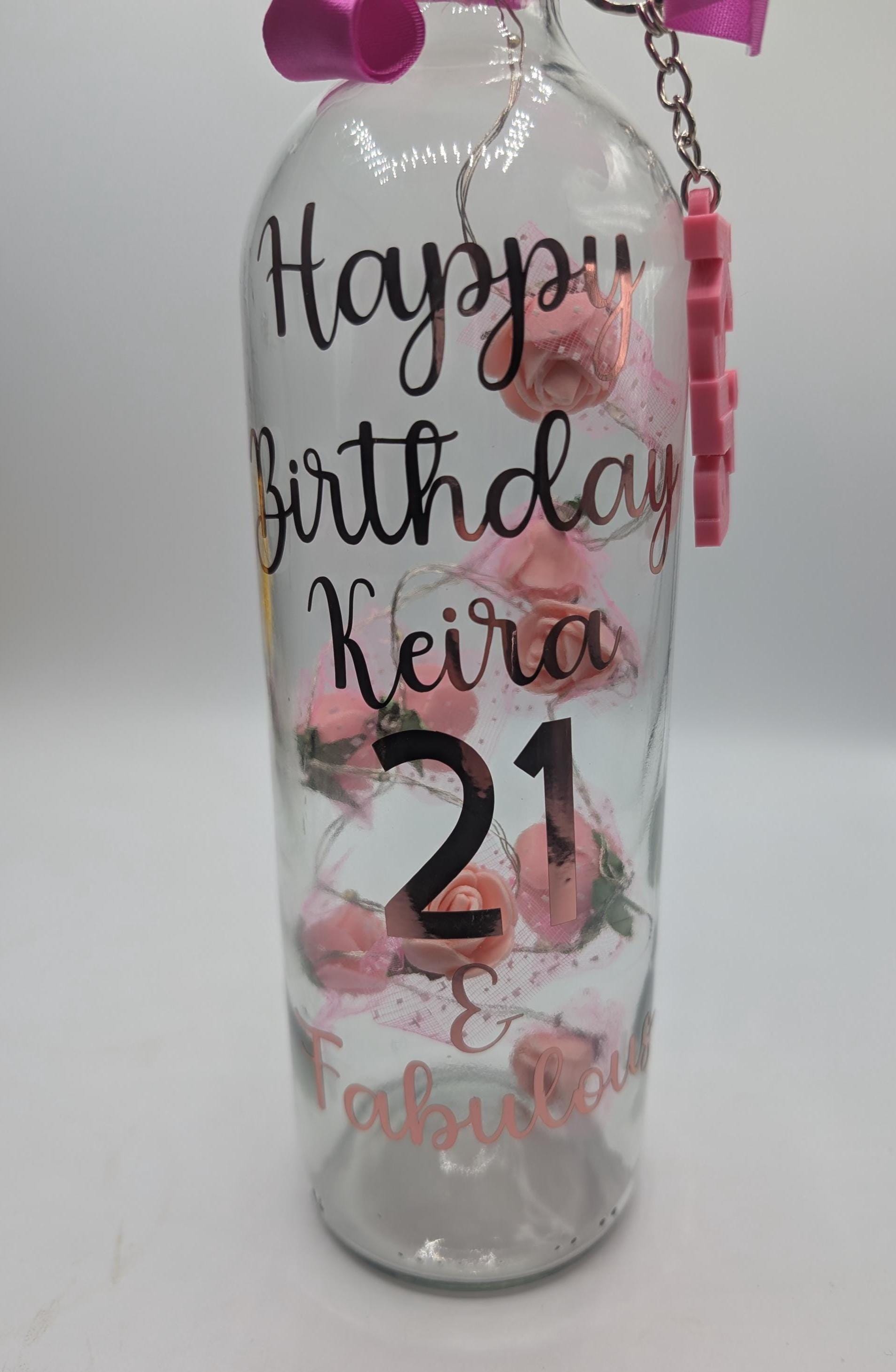 Personalised Light up Bottle, 21st Birthday For Her, Special 21st Gift, Milestone Birthday, 21 Birthday Present, Personalised Birthday Gift