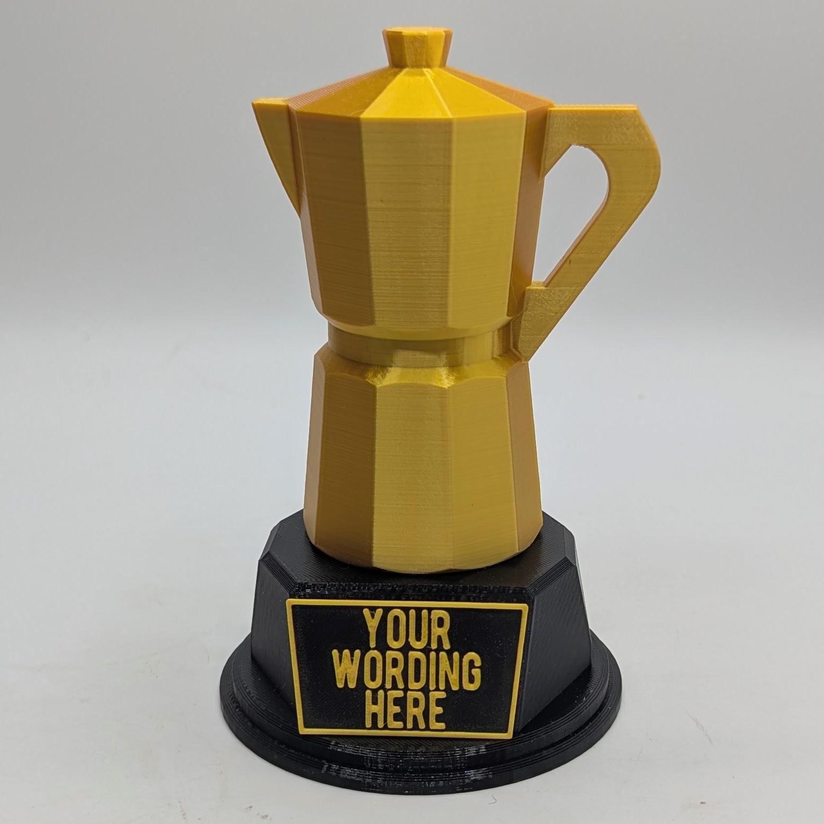 Personalised Coffee Maker Trophy, Coffee Pot Shape Gift,  Espresso Award Gift, Moka Pot Award, Custom Trophy Award, Coffee Lover Award Gift