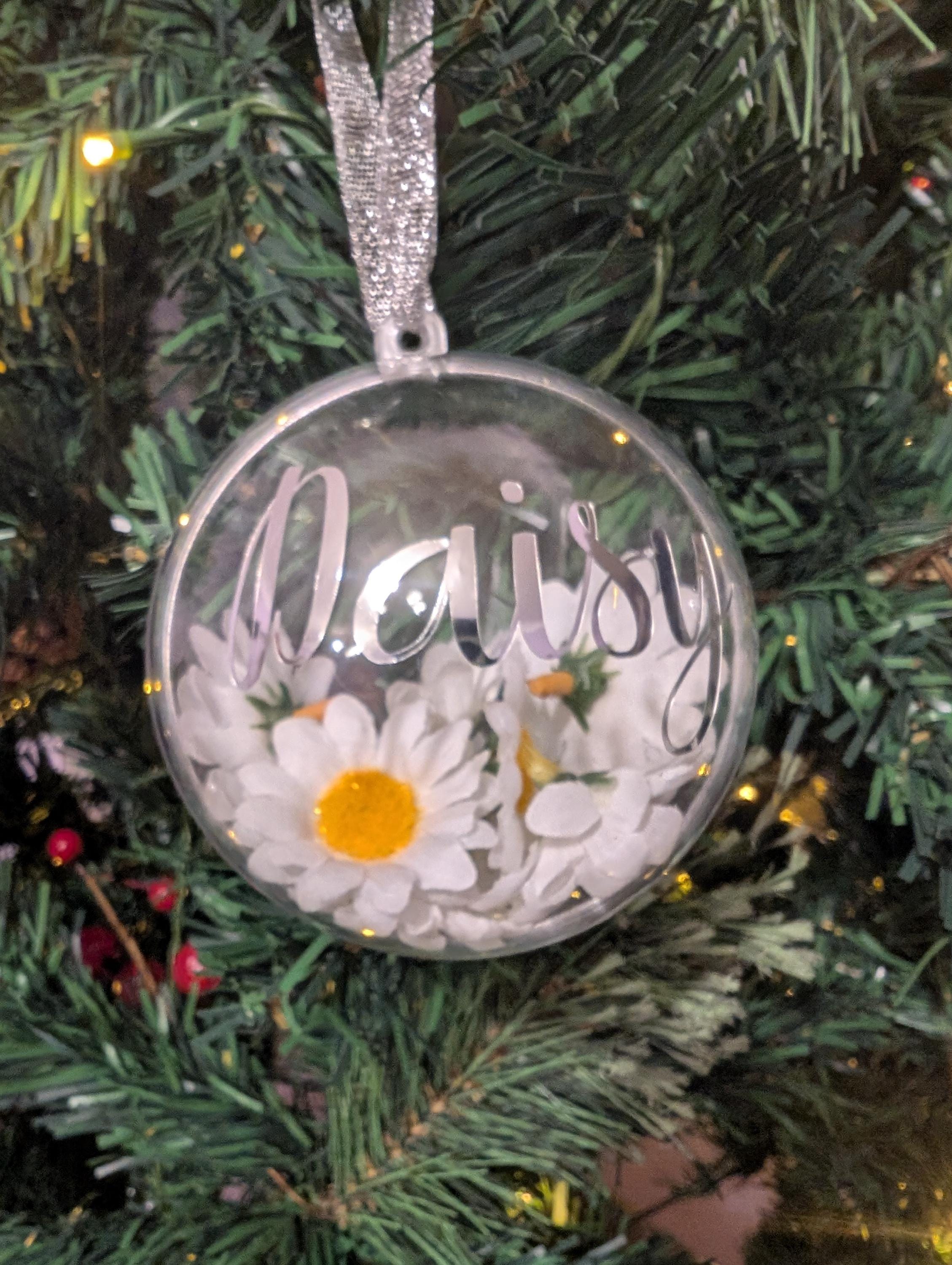 Personalised Daisy Bauble, Sunflower Bauble, Flower Bauble, Forget Me Not Bauble, Rose Bauble, Gerbera Bauble, Christmas Daisy, Daisy Flower