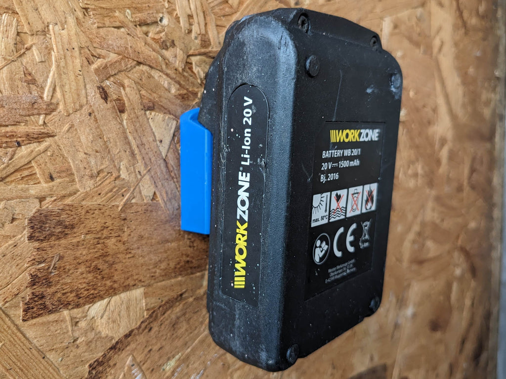 Workzone 20v Battery Wall / Undershelf Mount Holder for the Shed, Van or Workshop.  Price is for one battery holder.