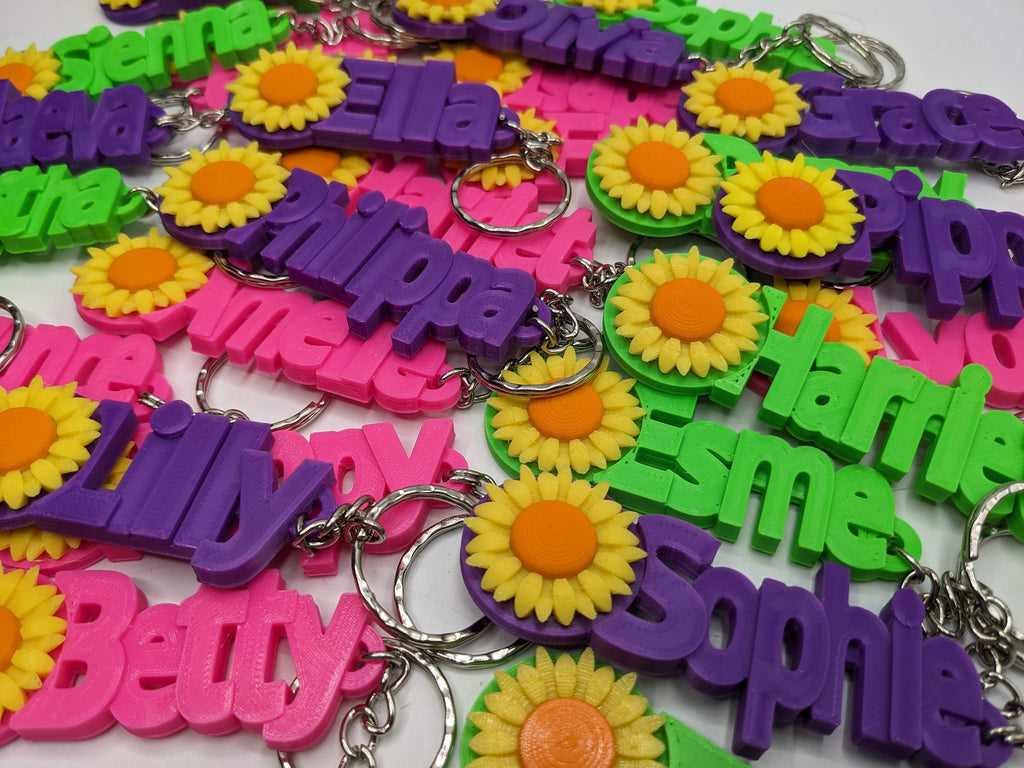 Personalised Sunflower Keyrings / Sunflower Keychain / Flower Keyring / Gift for Flower Lover / Party Bag Filler / Sunflower Keyring Gift