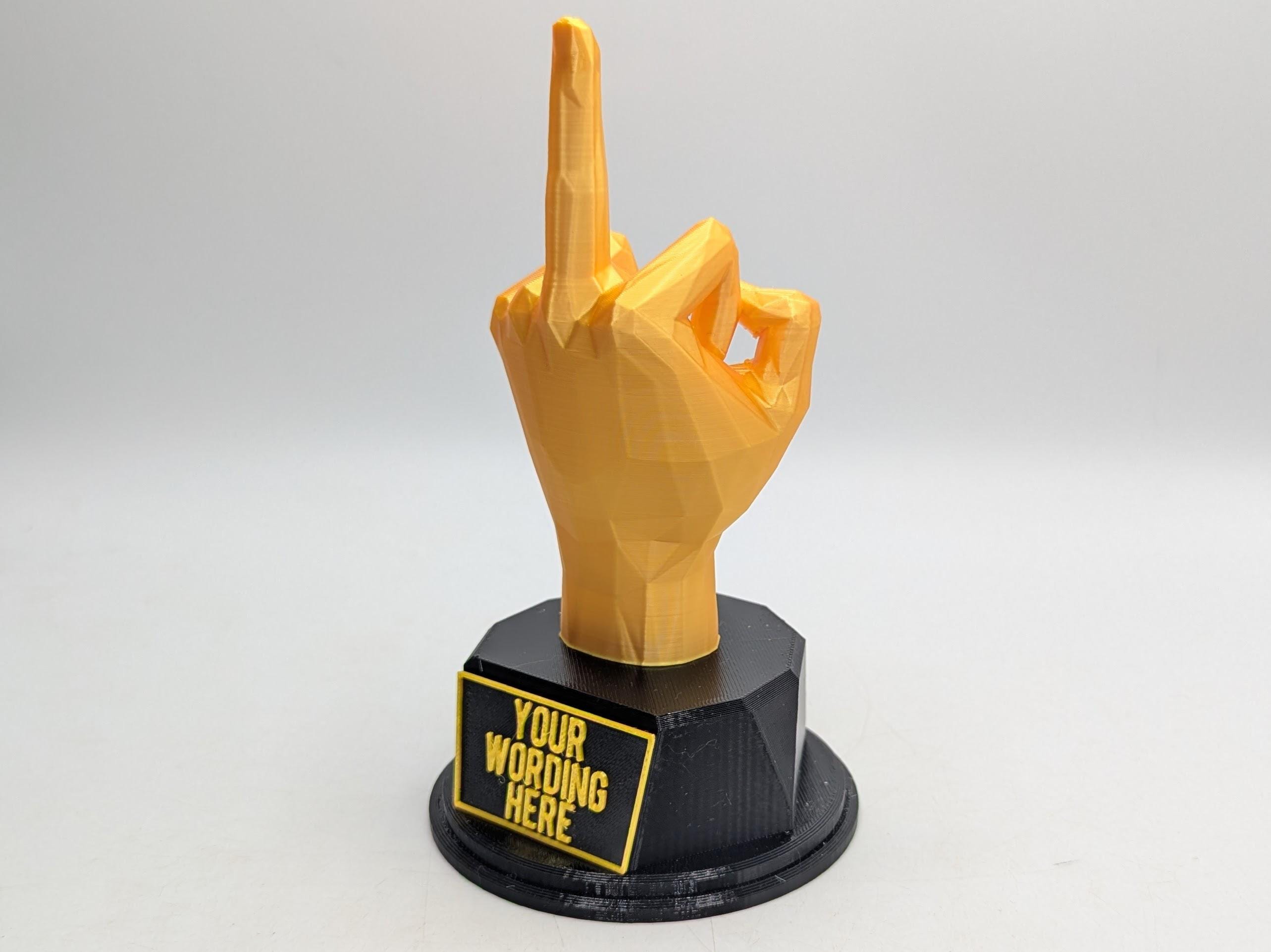 Personalised Middle Finger Trophy, Finger Trophy, Up Yours Award, Joke Middle Finger, Gift for friend Joke Award, Custom Trophy Gift, F Off