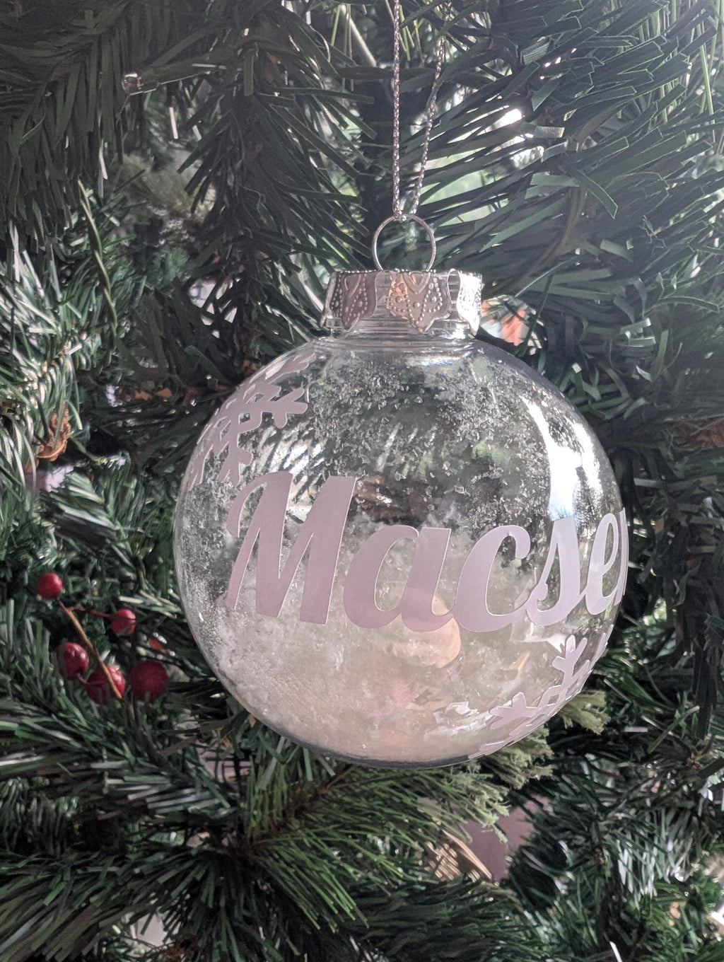 Personalized Snowflake Christmas Bauble, Custom Snow Tree Decoration