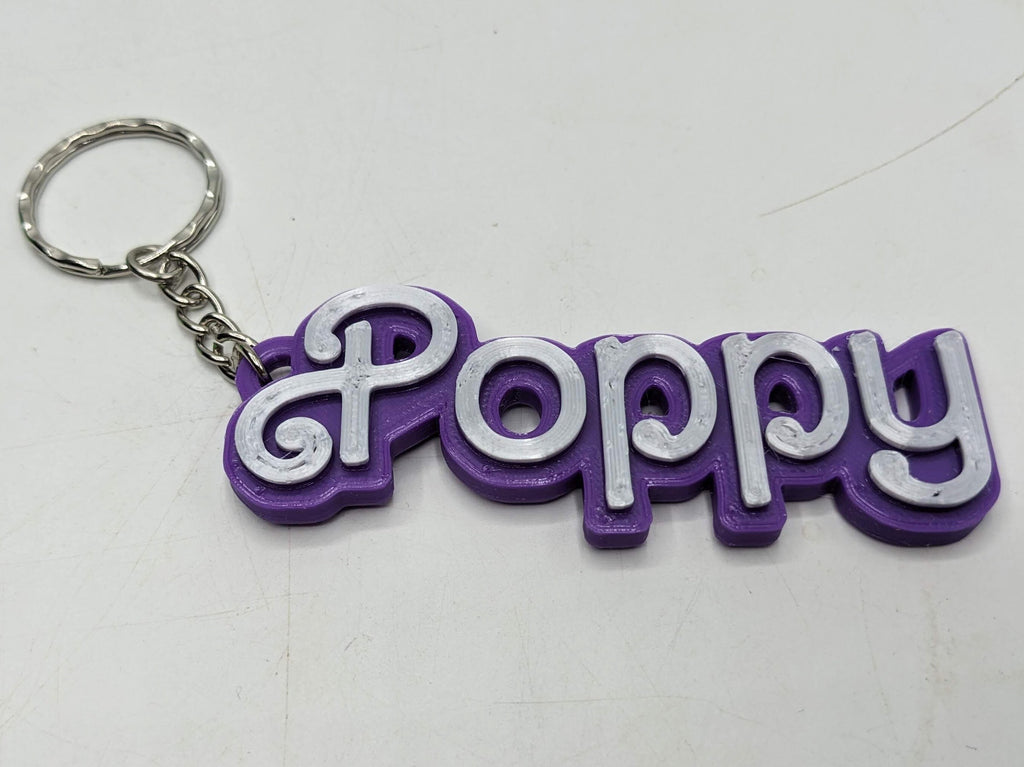 Personalised Name Keyring, Pink Doll Style Text, Two Colour Keyring, Party Bag Filler, Under 5 Pound, Party Bag Filler, School Bag Keyring