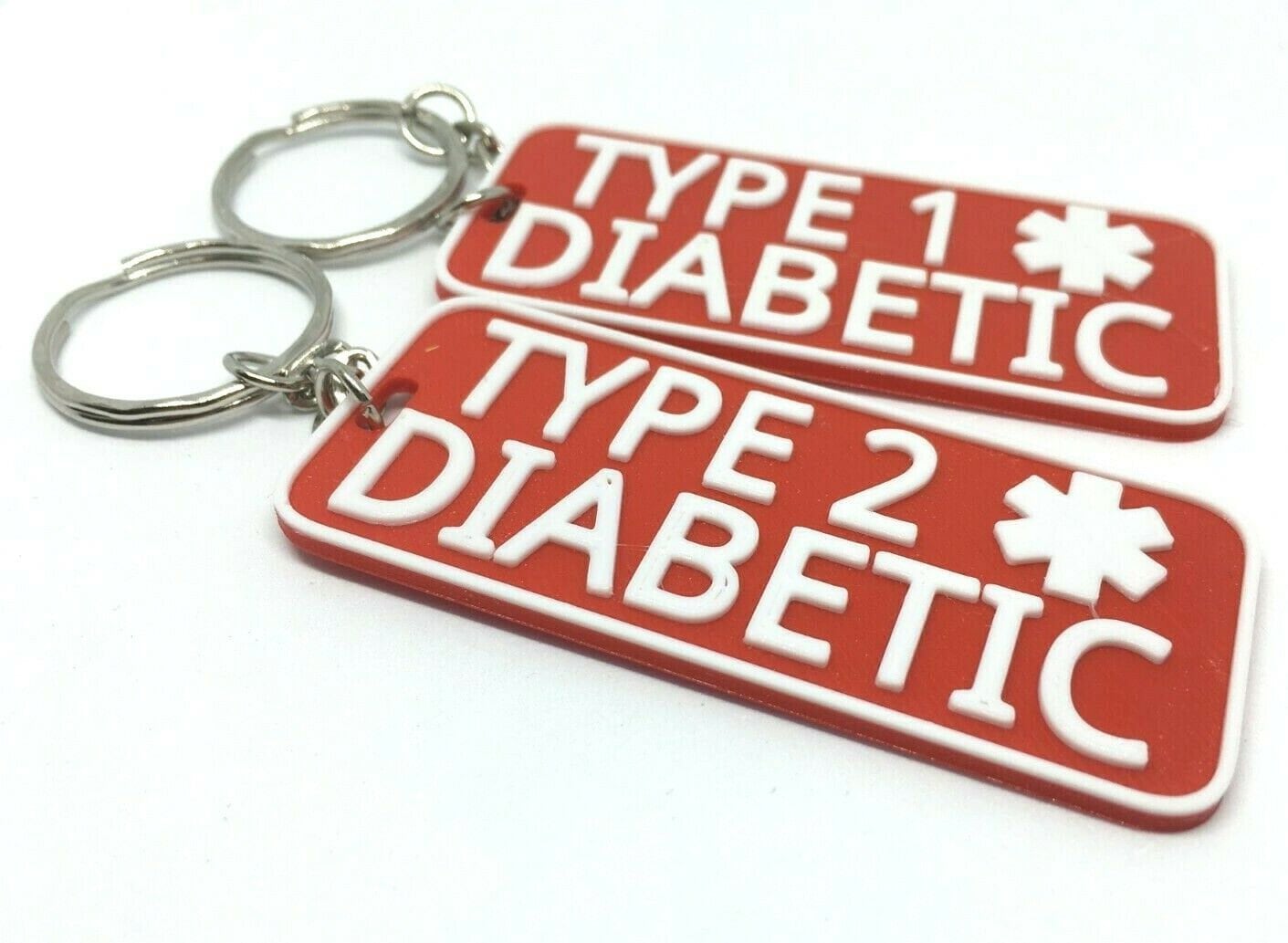 Type 1 Type 2 Diabetes Keyring / Diabetic Medical Alert Key Chain / Type 2 Diabetic On Insulin / Medical Alert Keychain / Medical Alert Tag