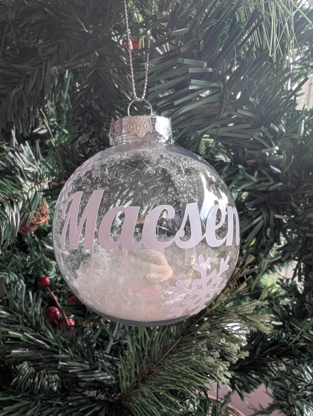 Personalized Snowflake Christmas Bauble, Custom Snow Tree Decoration
