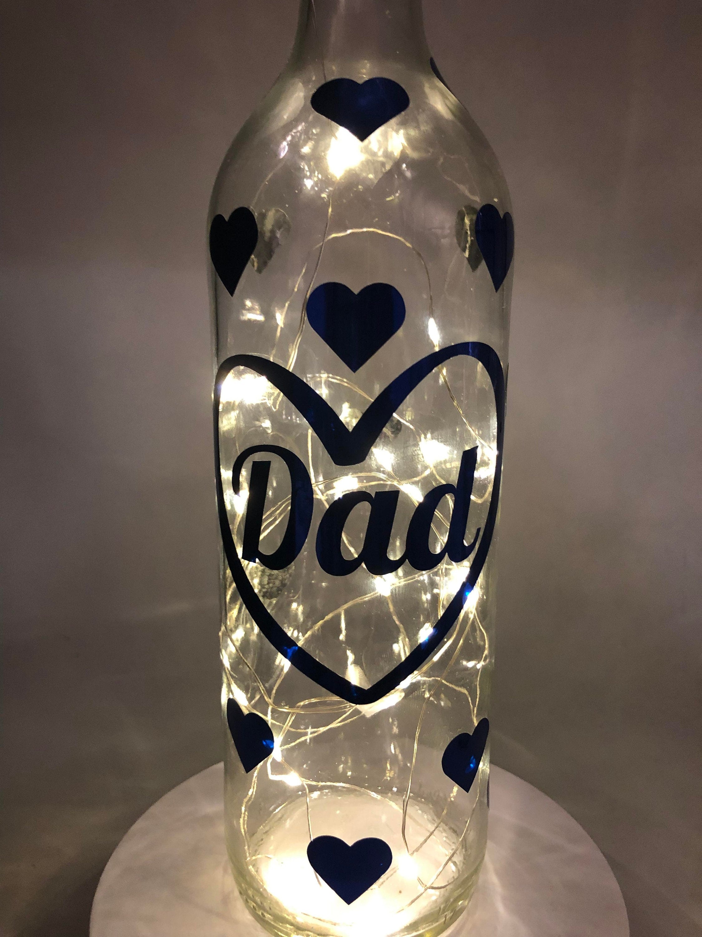 Dad Hearts LED Light Up Glass Bottle / Gift for Dad for Fathers Day / Fathers Day Gift / Gift for Dad's Birthday / Dad Christmas Gift / Dad