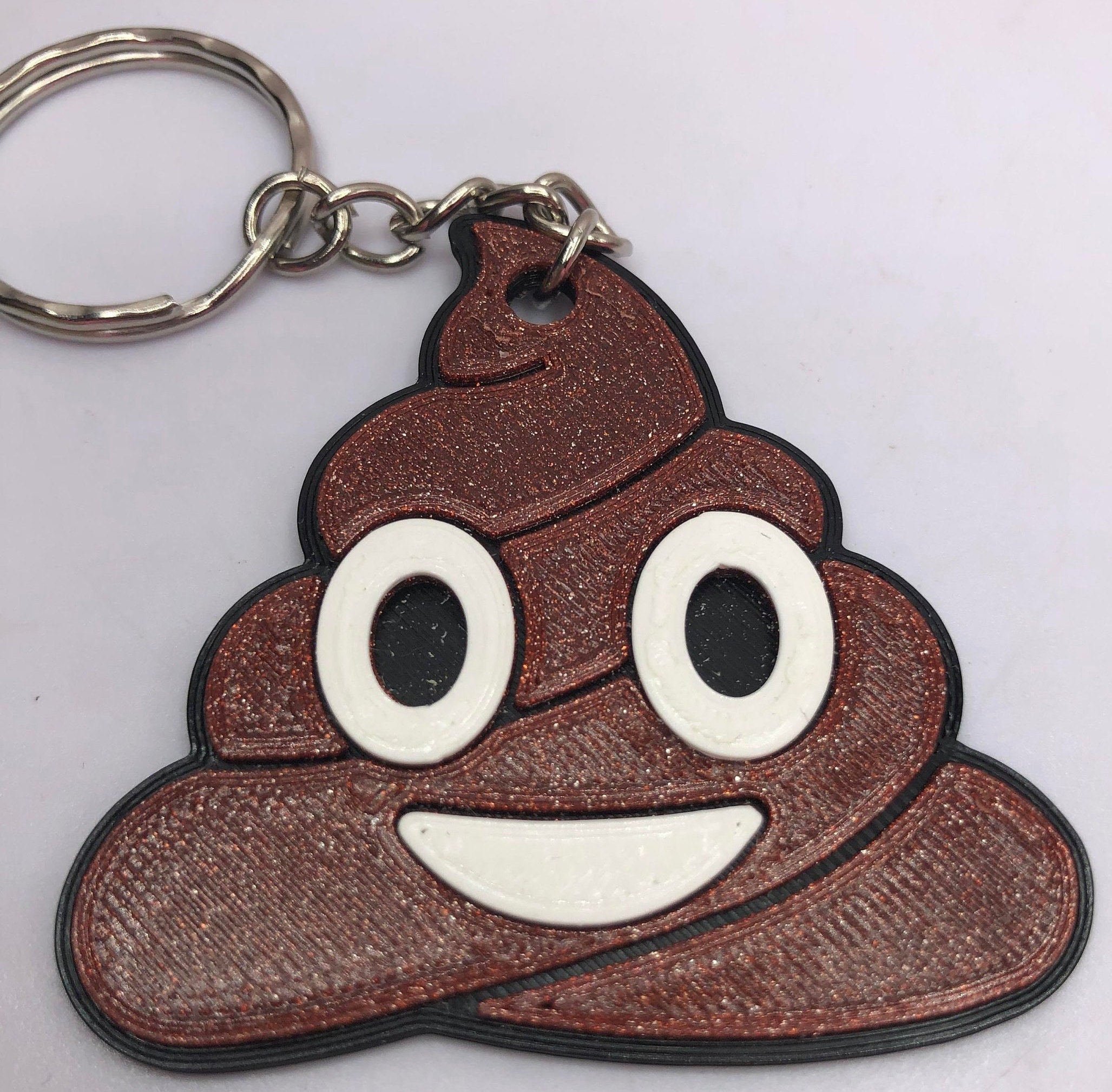 Sparkly Brown Poop Keyring / Smiling Pile of Poo Bag Tag / Poo Shaped Keyring / Poo Shaped Bag Tag / Novelty Poo Keyring / Poop Joke Keyring