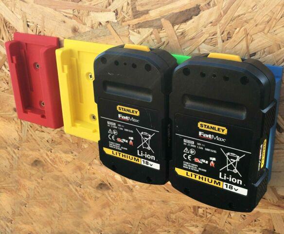 Wall Mount for Stanley Fatmax 18v Batteries / Wall or Undershelf + Colour Choice / Stanley Famax 18v Battery Wall Mount / Battery Holder