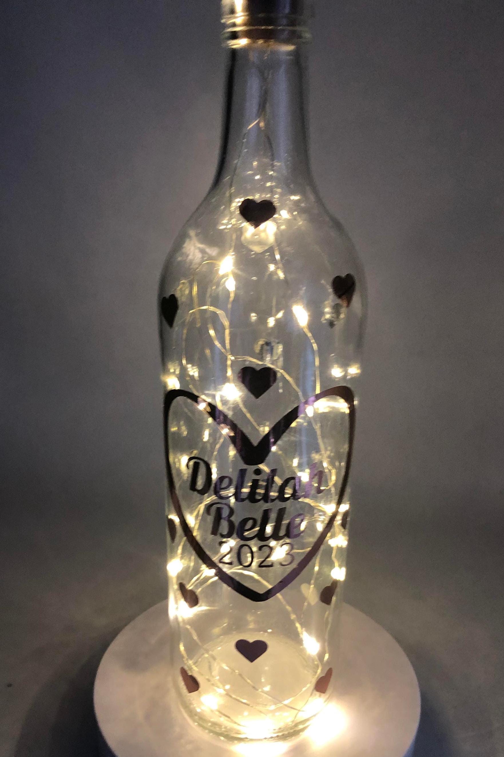 Personalised Birthday Gift, Birthday Light Up Bottle, Birthday Keepsake Gift, New Baby Gift, Christening Gift, Friend Birthday Hearts Gift