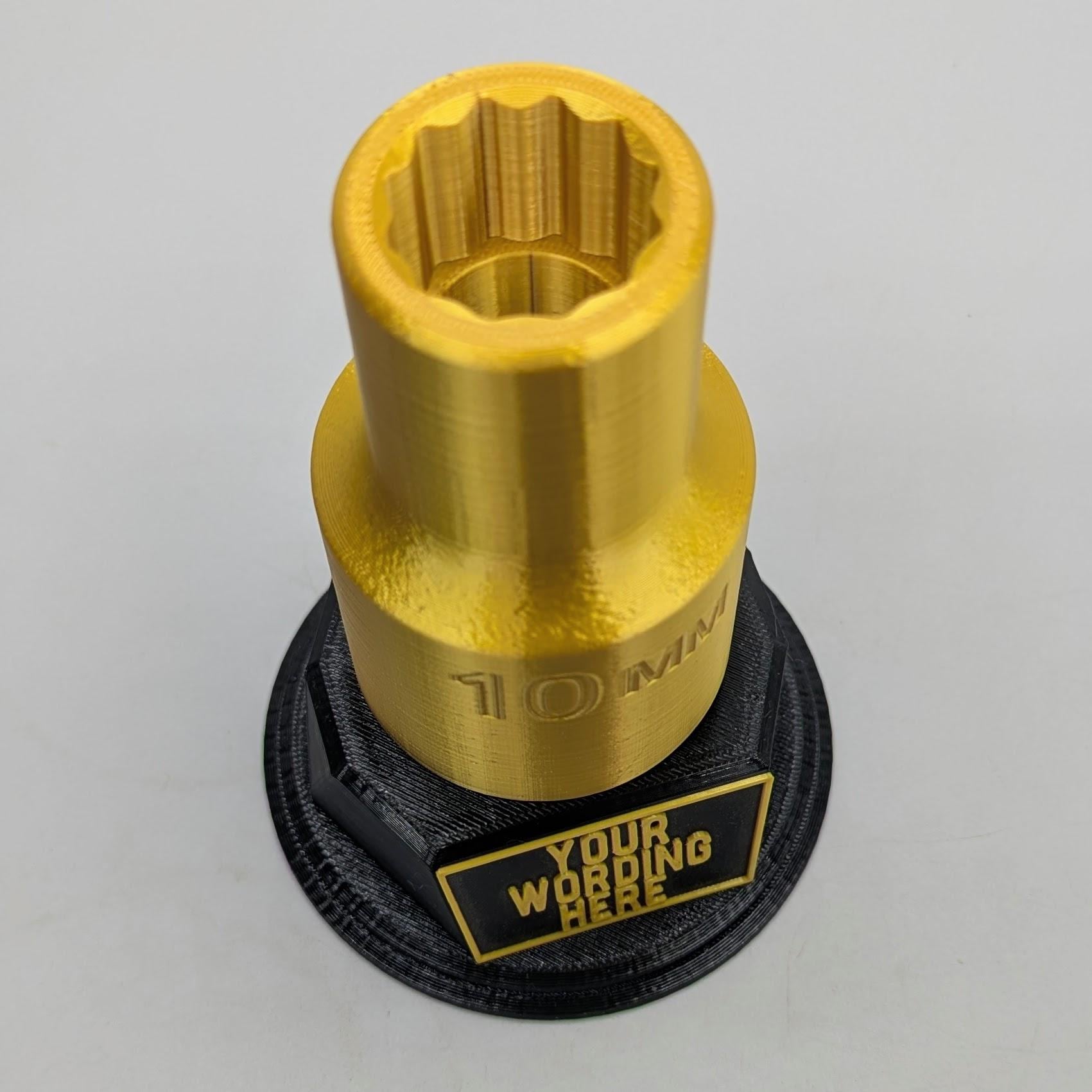 Personalised Socket Trophy, 10mm Socket Gift, Tool Award Trophy, Builder Gift, Custom Award, Mechanic Trophy, Engineer Trophy, Mechanic Gift