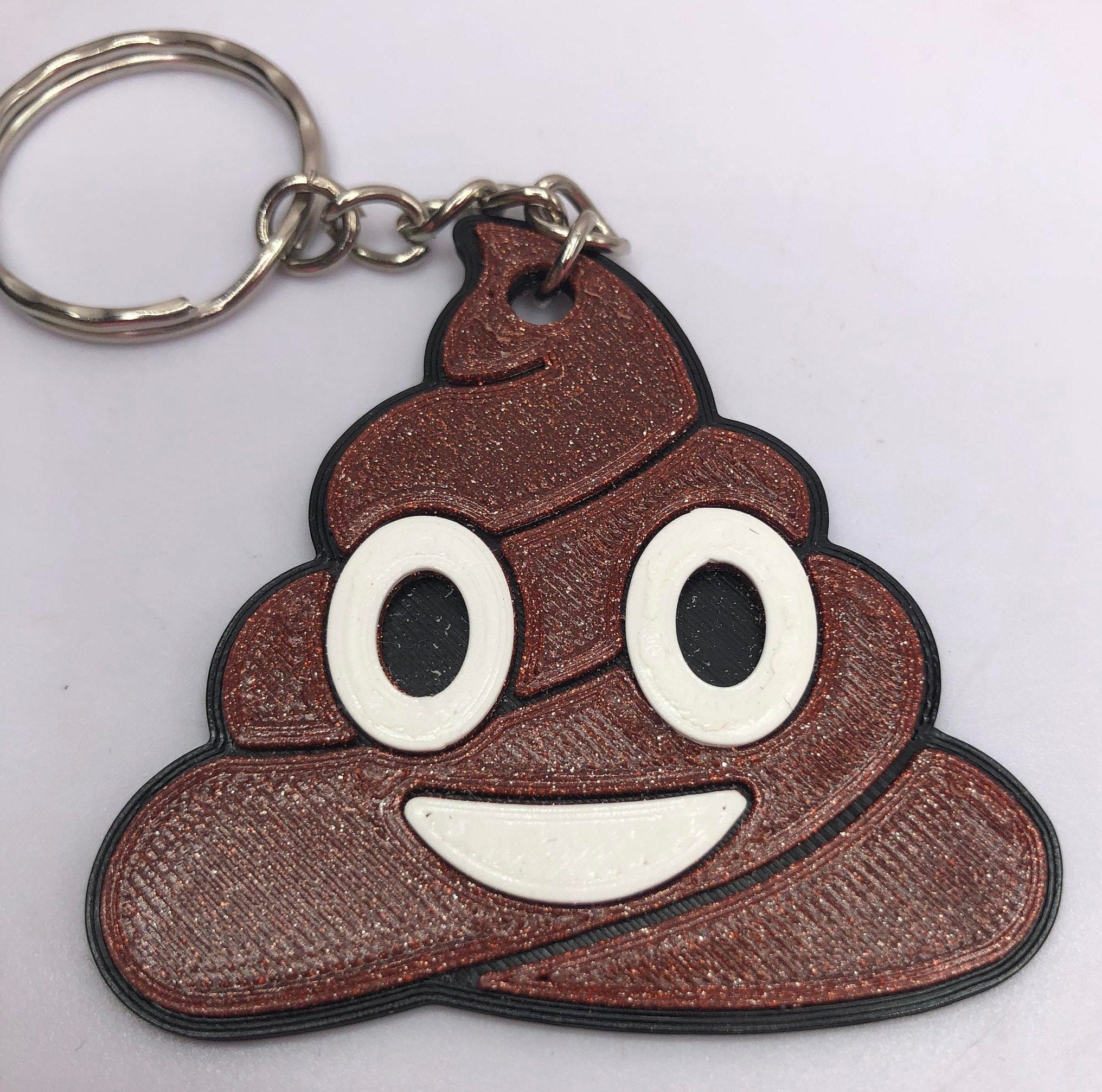 Sparkly Brown Poop Keyring / Smiling Pile of Poo Bag Tag / Poo Shaped Keyring / Poo Shaped Bag Tag / Novelty Poo Keyring / Poop Joke Keyring