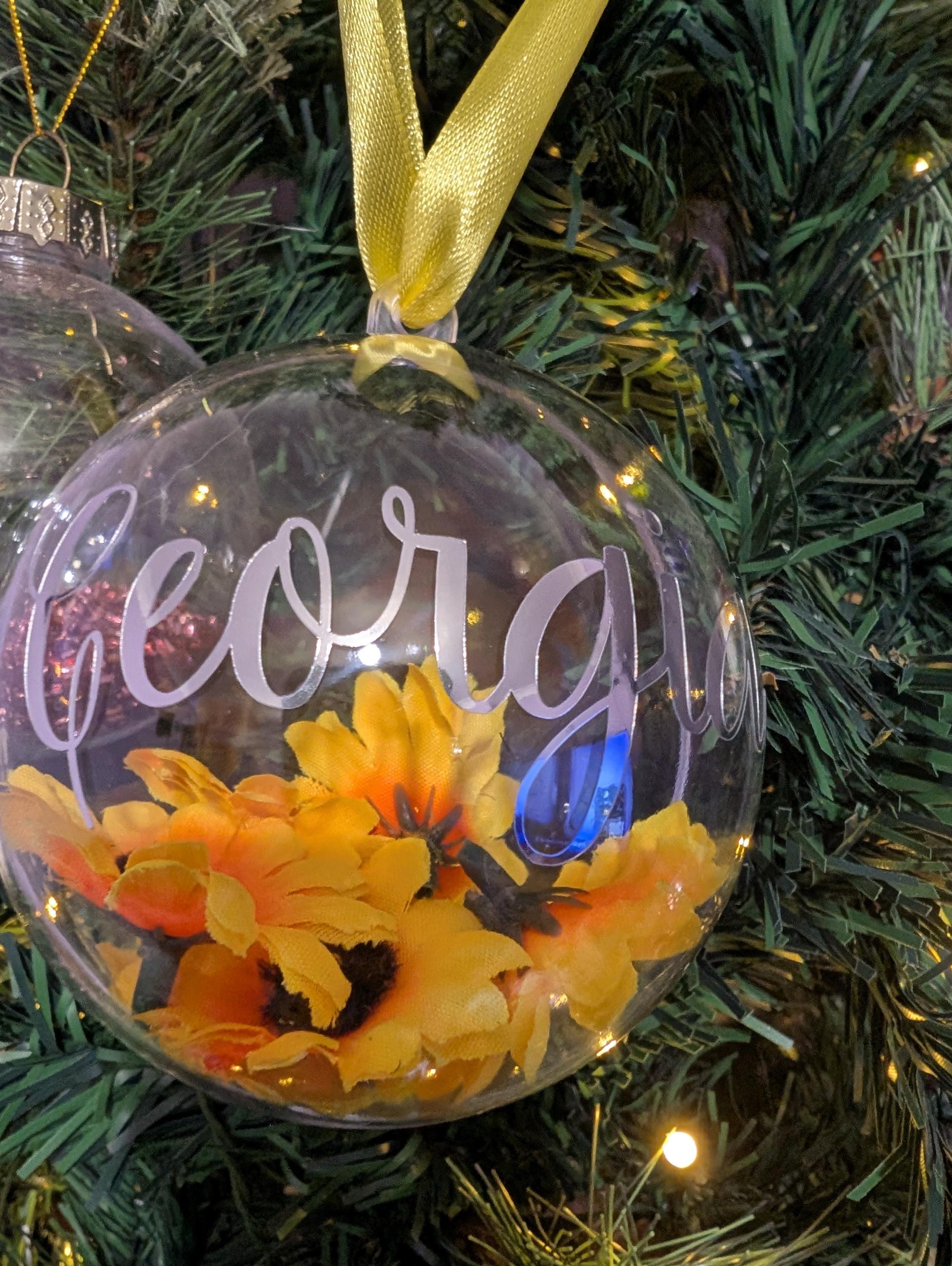 Personalised Sunflower Bauble, Daisy Bauble, Flower Bauble, Forget Me Not Bauble, Rose Bauble, Gerbera Bauble, Christmas Sunflower Gift