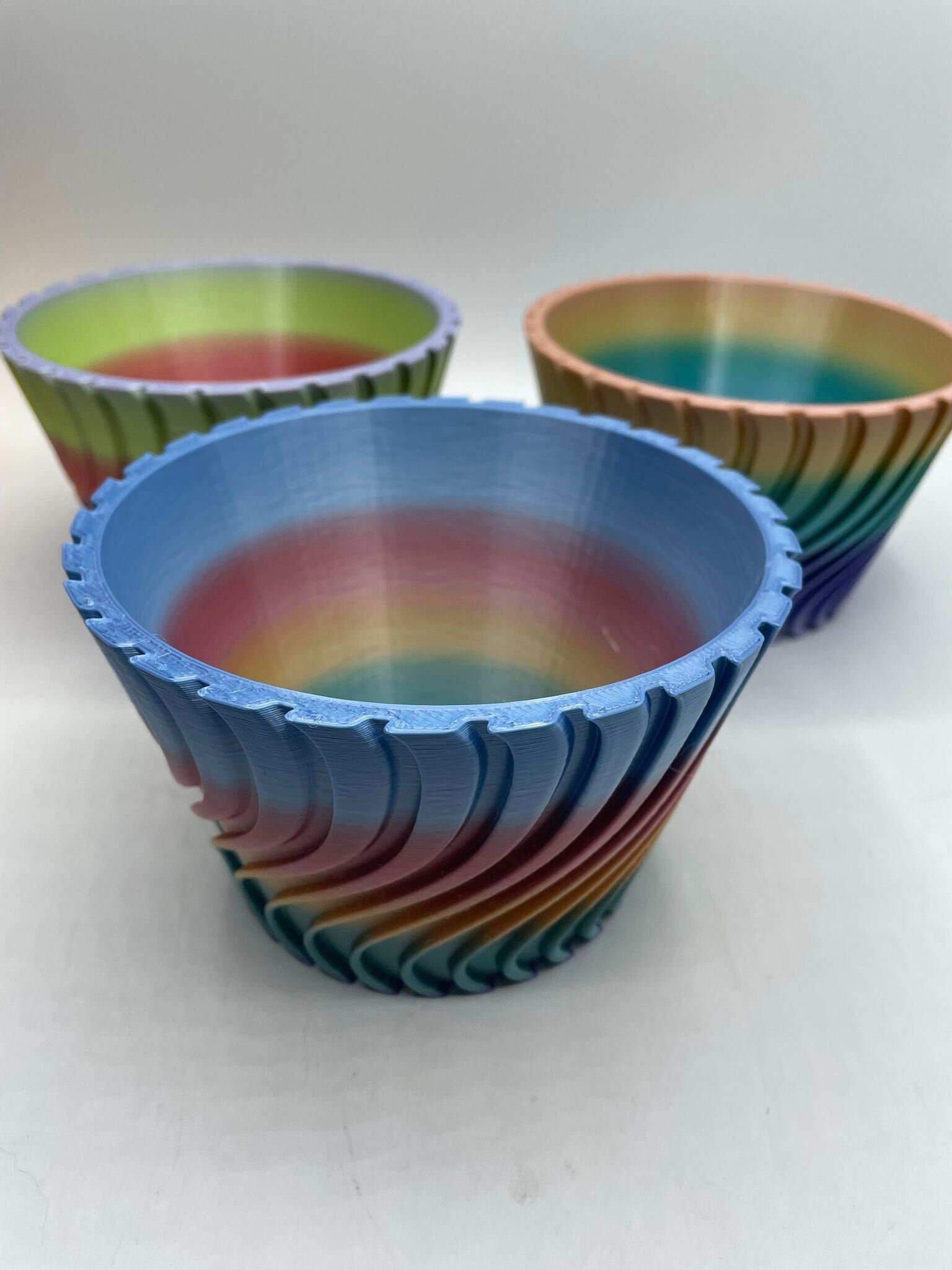 Modern Twisted Plant Pot, Multicoloured Geometric Planter, 3D Printed