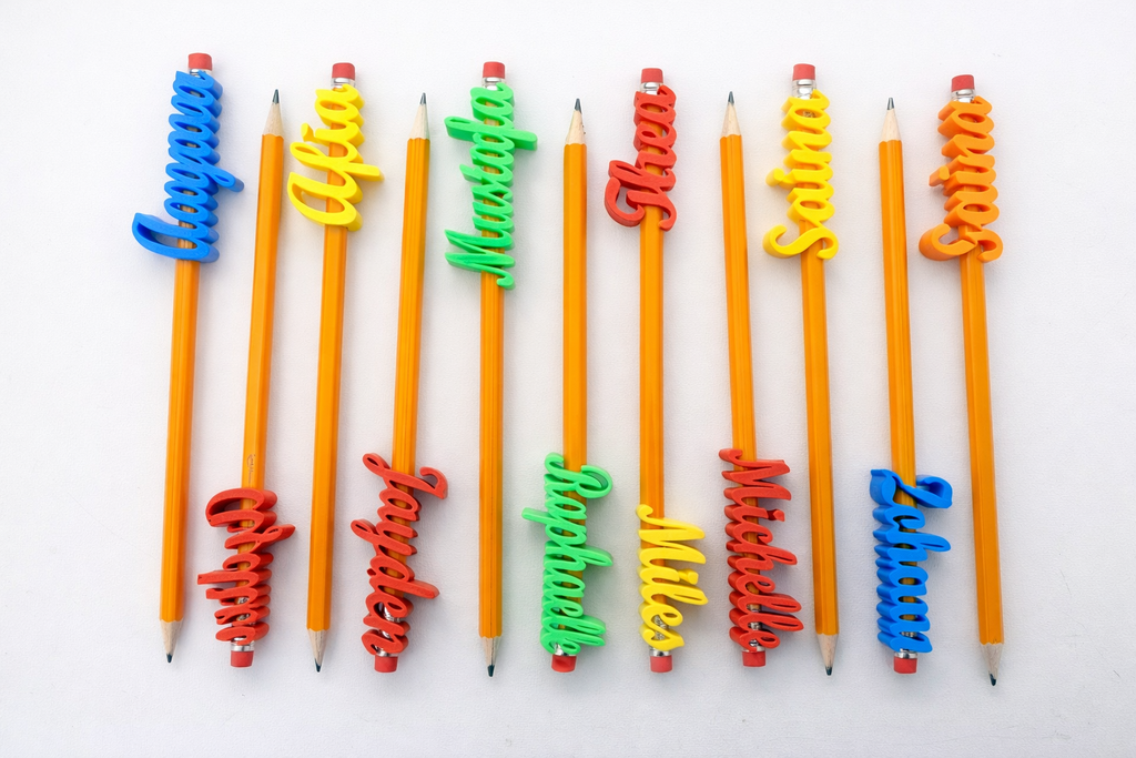 Personalised Script Pencil Topper / Party Bag Filler / Gift for Teachers / Gift for Office Staff / Under 5 Pound / Pencil Topper with Pencil
